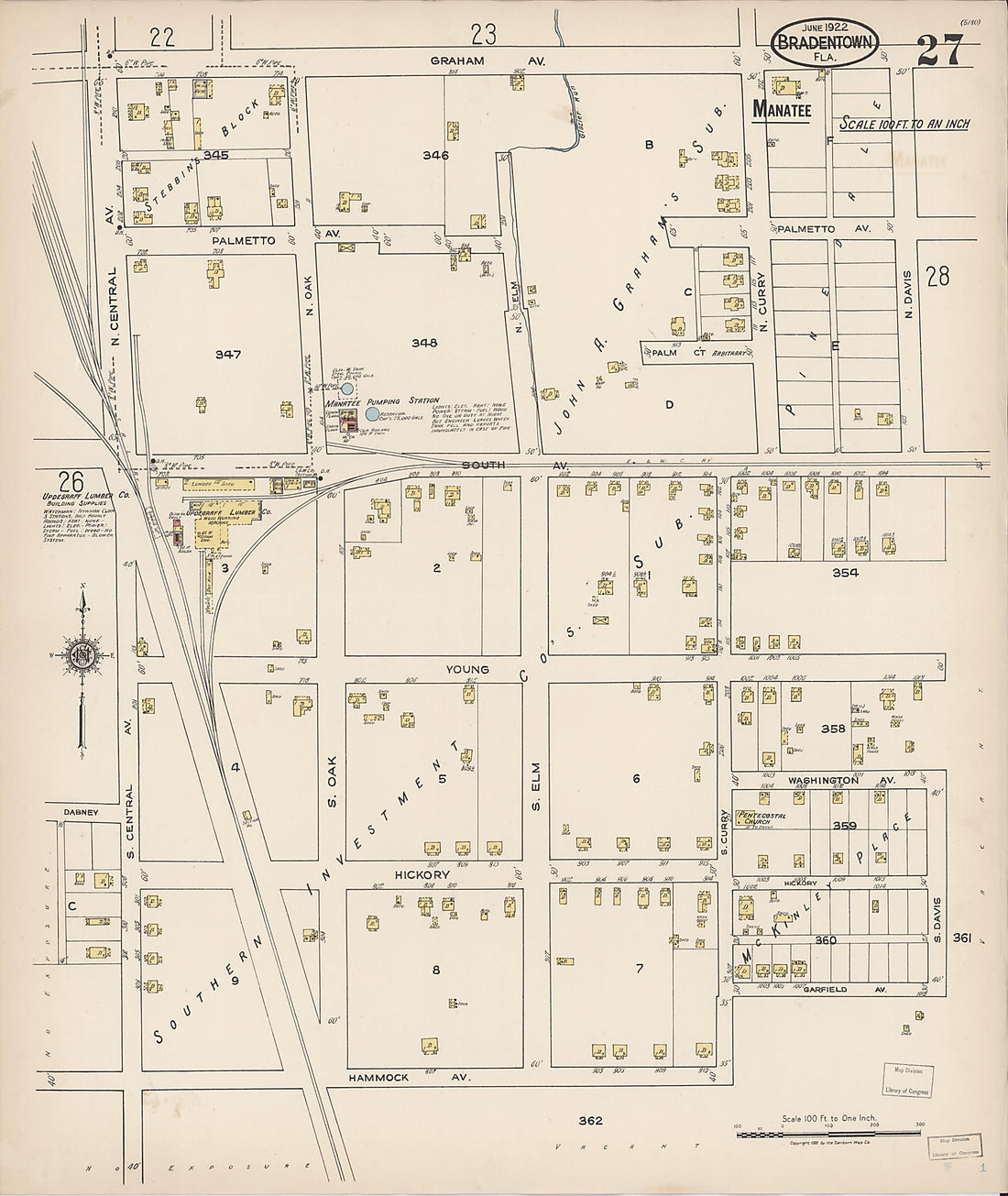 This old map of Manatee, Manatee County, Florida was created by Sanborn Map Company in 1922