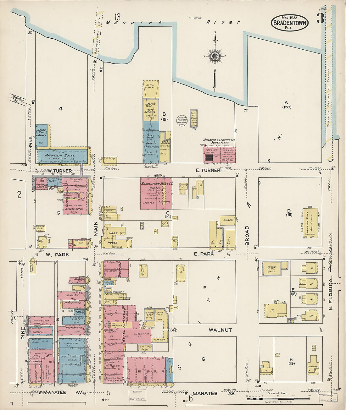 This old map of Manatee, Manatee County, Florida was created by Sanborn Map Company in 1922