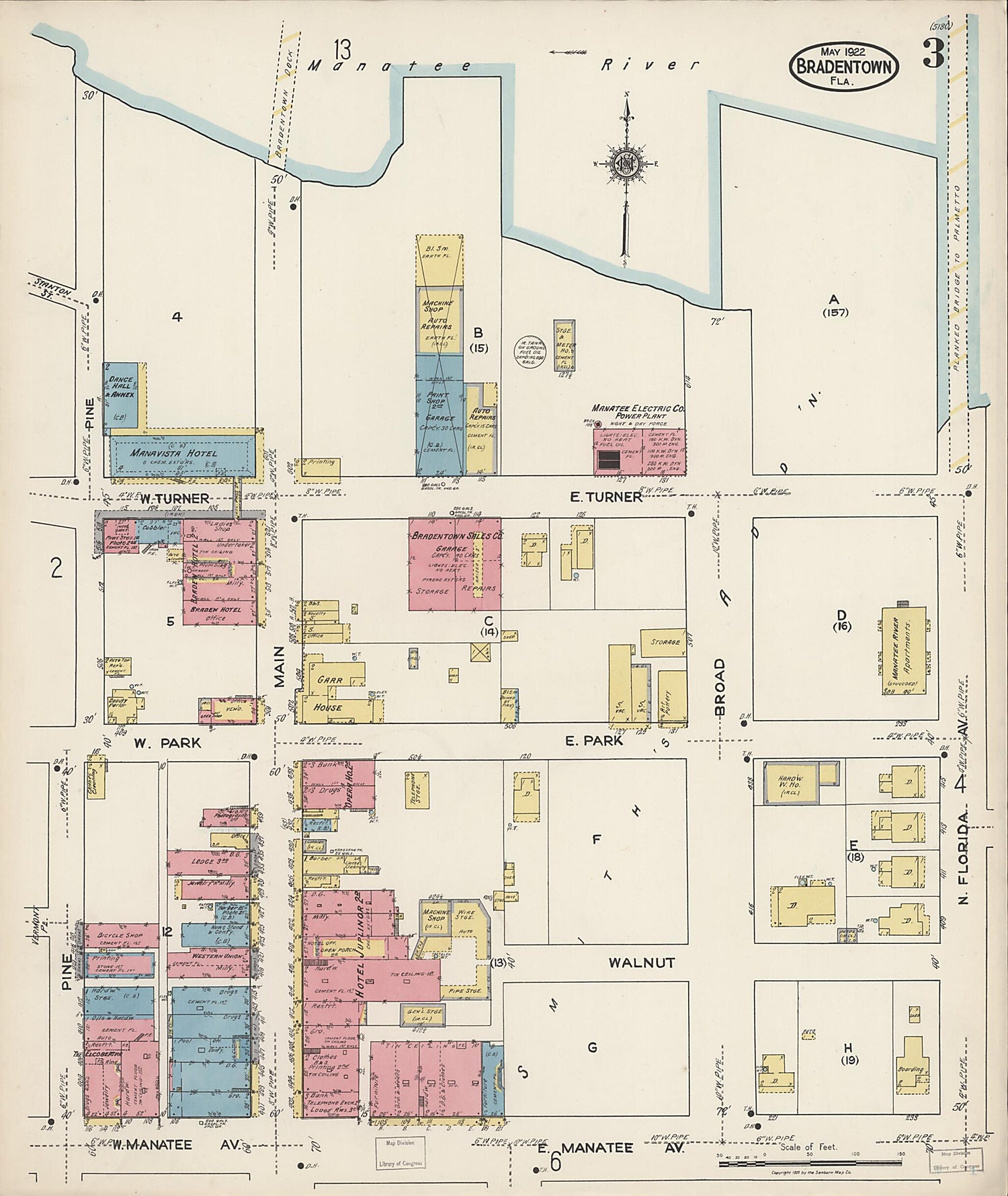 This old map of Manatee, Manatee County, Florida was created by Sanborn Map Company in 1922