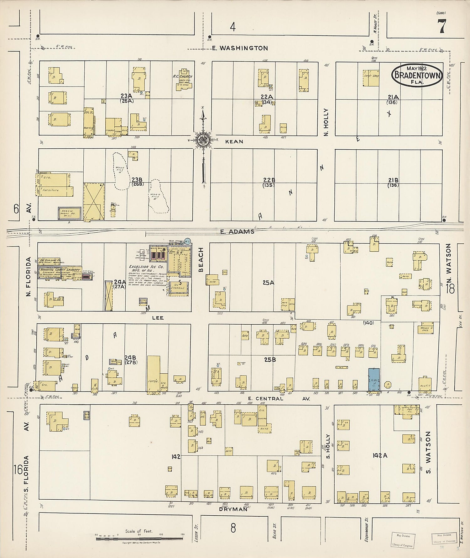 This old map of Manatee, Manatee County, Florida was created by Sanborn Map Company in 1922