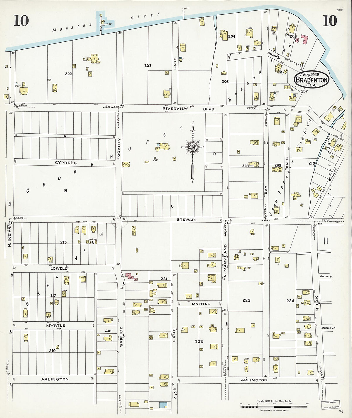 Bradentown, Manatee County, Florida 1926 (Sheet 10) by Relic Map Company