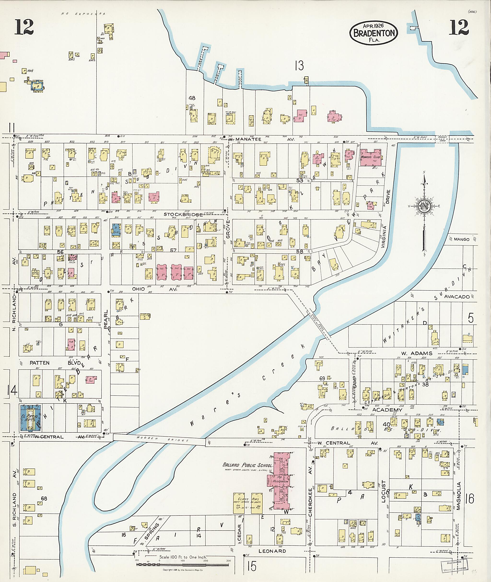 This old map of Manatee, Manatee County, Florida was created by Sanborn Map Company in 1926