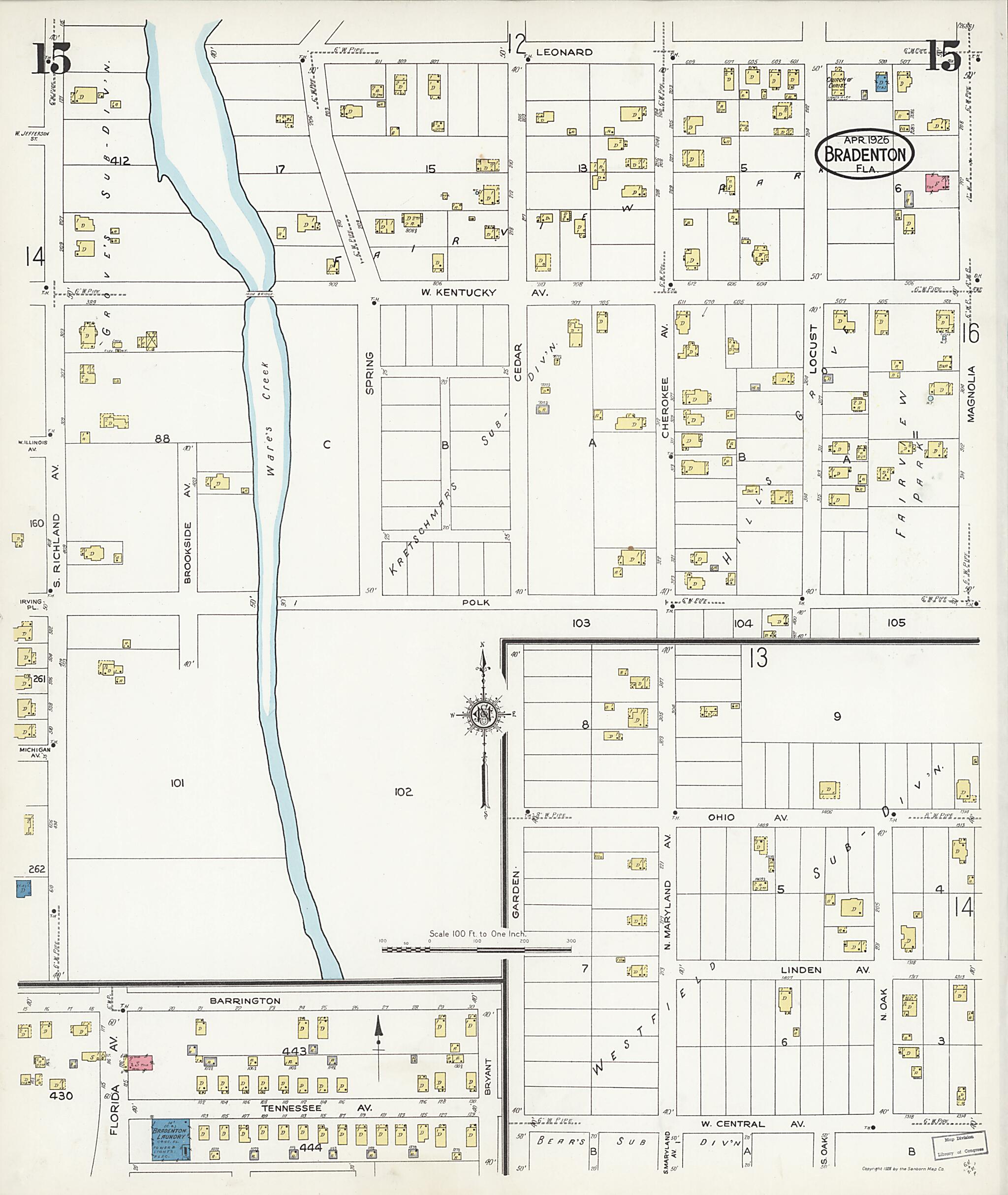 This old map of Manatee, Manatee County, Florida was created by Sanborn Map Company in 1926