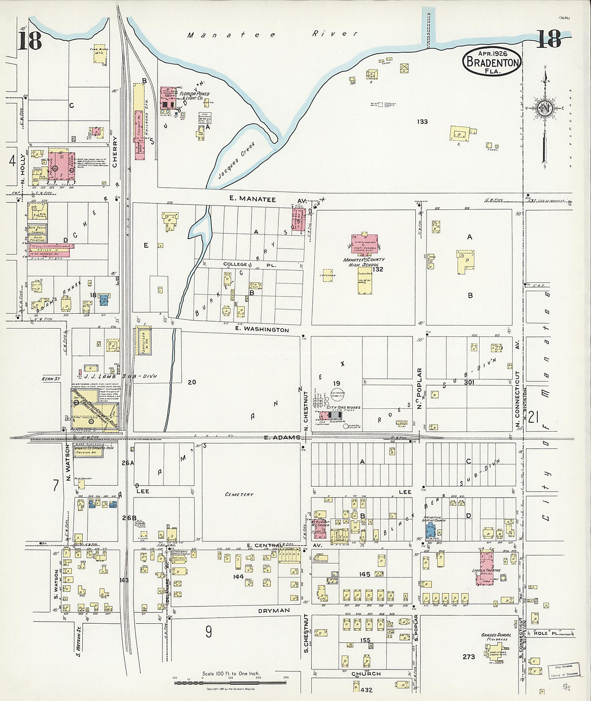 Bradentown, Manatee County, Florida 1926 (Sheet 18) by Relic Map Company