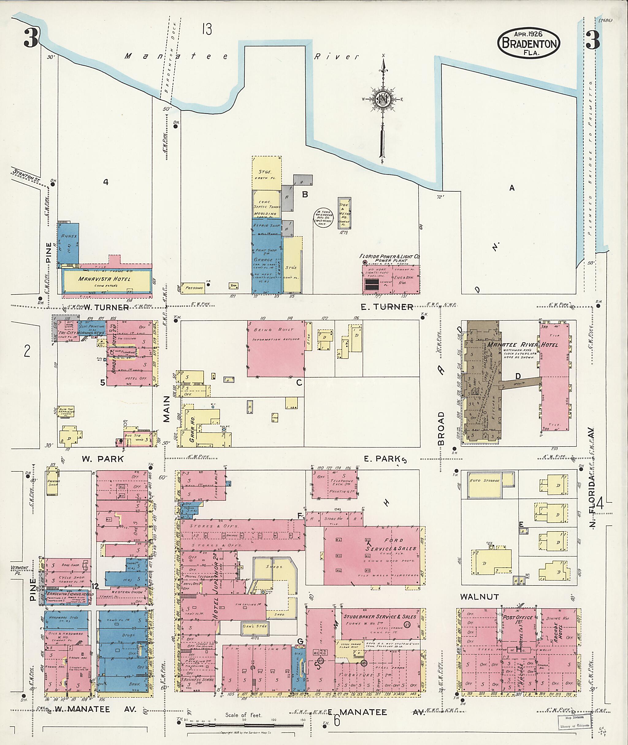This old map of Manatee, Manatee County, Florida was created by Sanborn Map Company in 1926