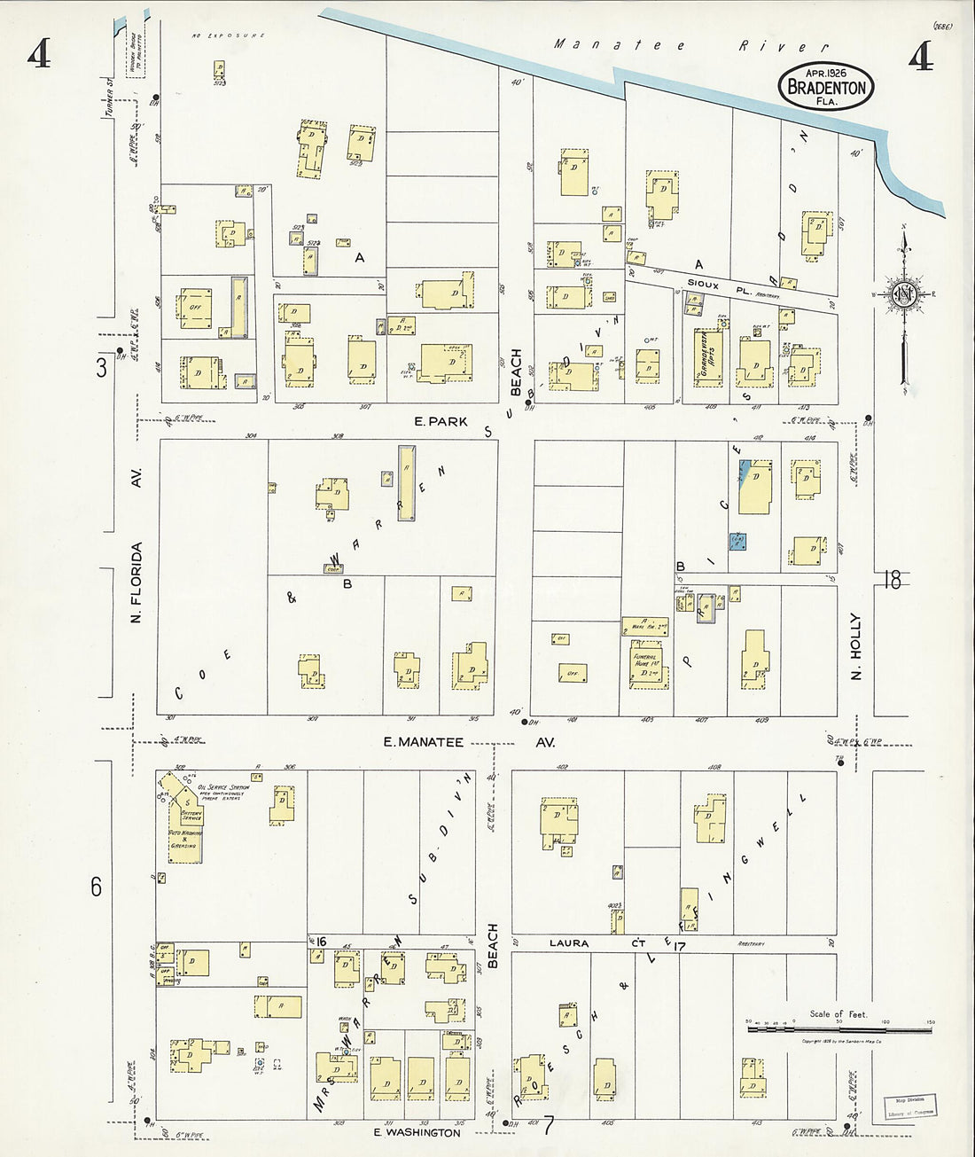 This old map of Manatee, Manatee County, Florida was created by Sanborn Map Company in 1926