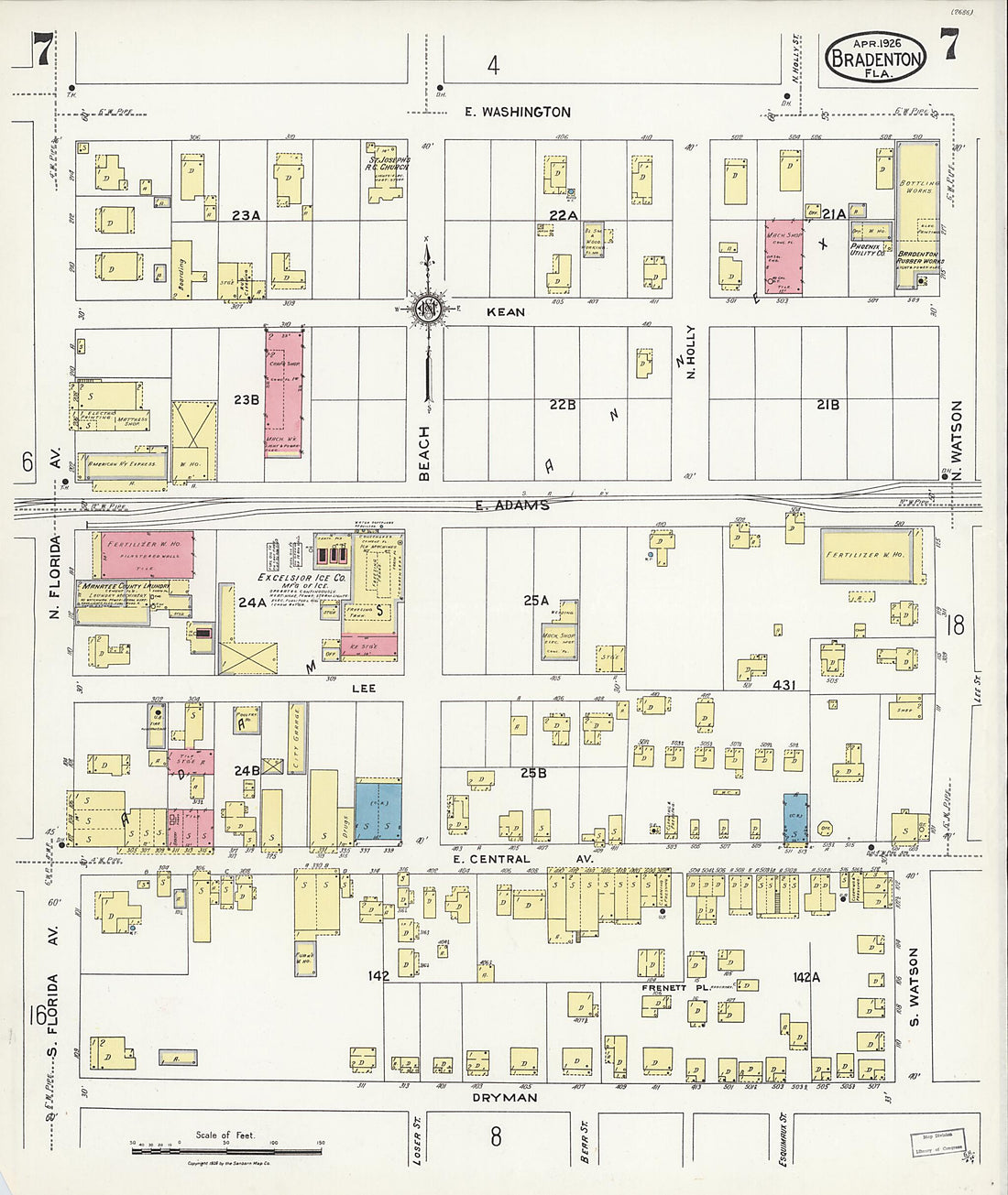 This old map of Manatee, Manatee County, Florida was created by Sanborn Map Company in 1926