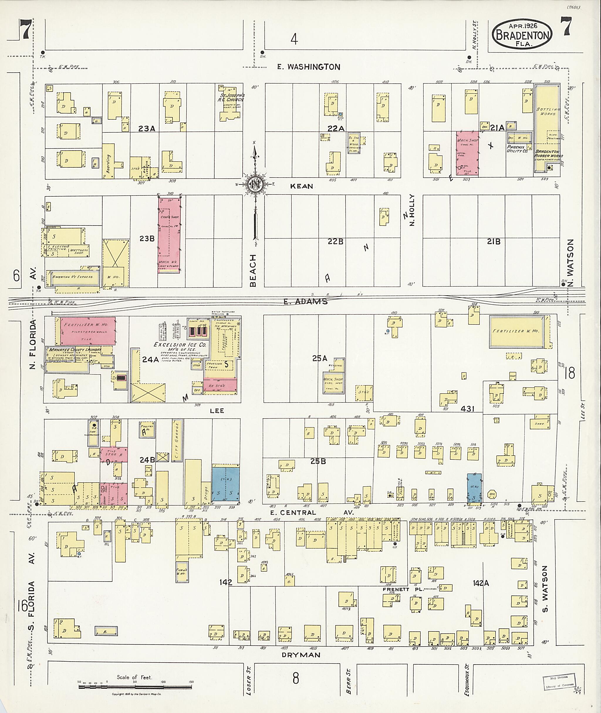 This old map of Manatee, Manatee County, Florida was created by Sanborn Map Company in 1926
