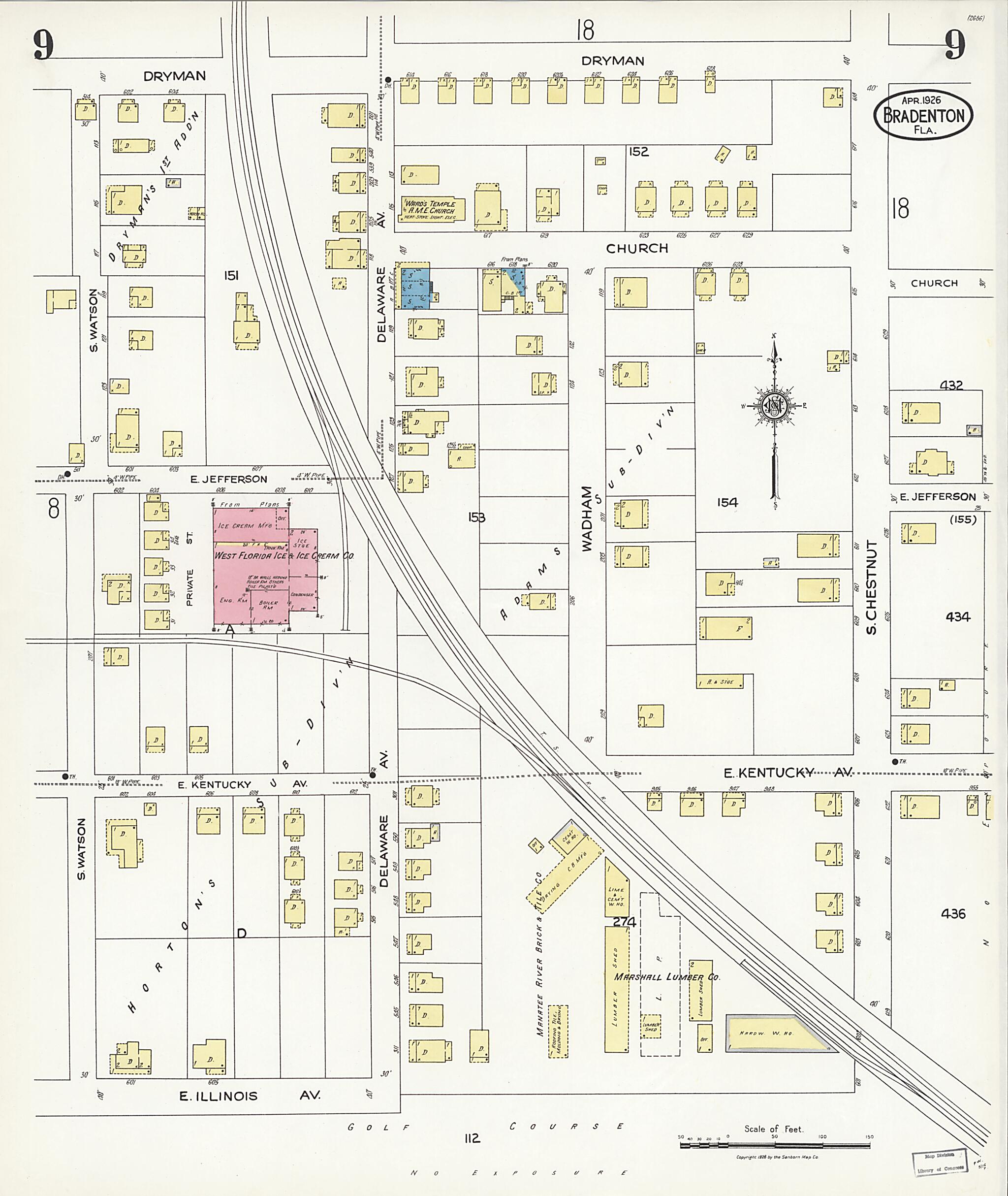 This old map of Manatee, Manatee County, Florida was created by Sanborn Map Company in 1926