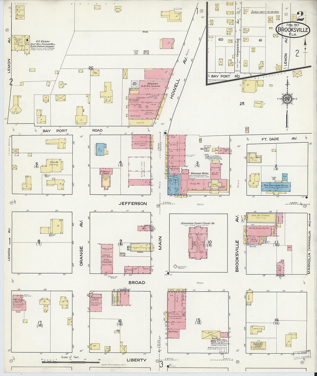 This old map of Brooksville, Hernando County, Florida was created by Sanborn Map Company in 1917