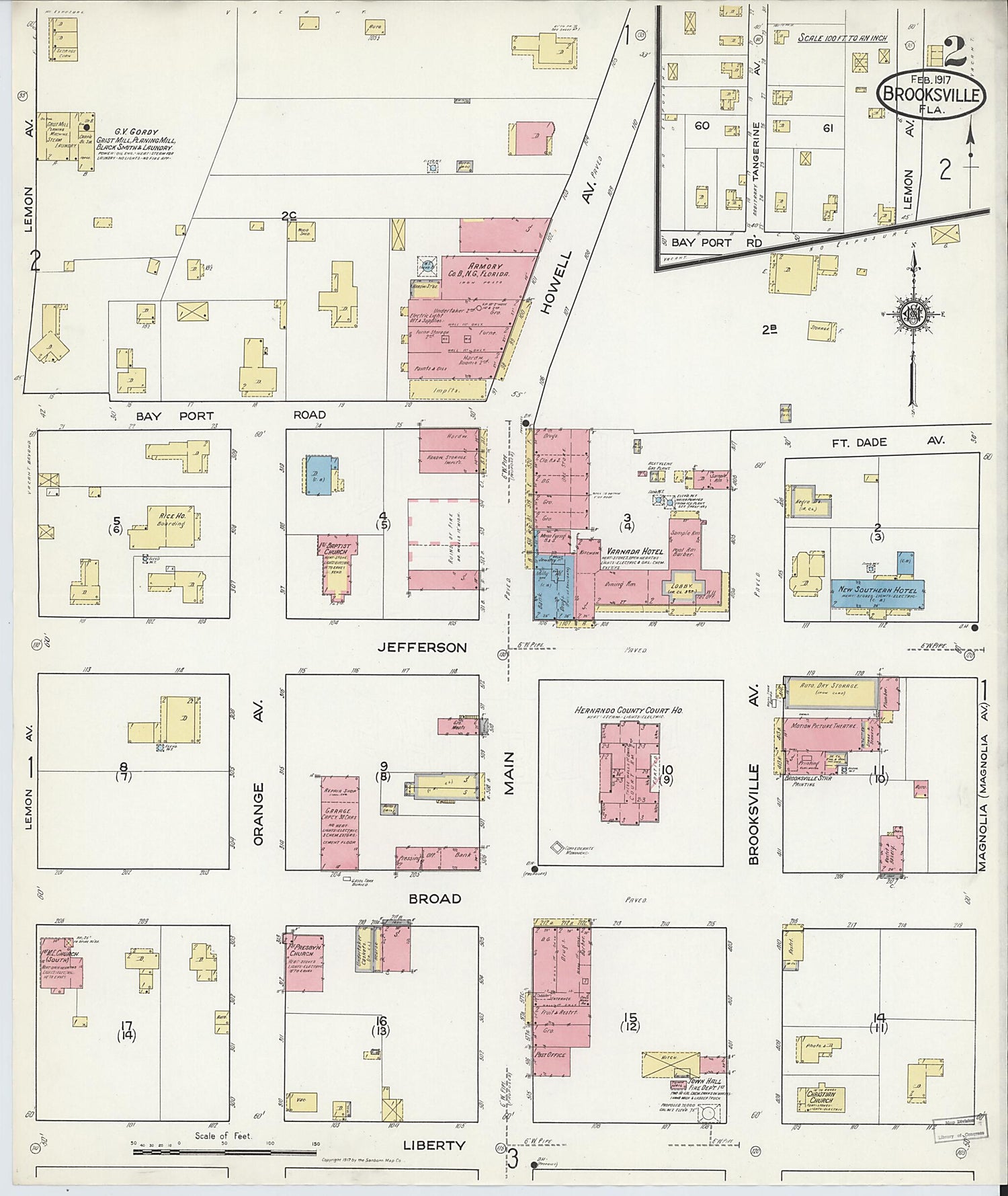 This old map of Brooksville, Hernando County, Florida was created by Sanborn Map Company in 1917