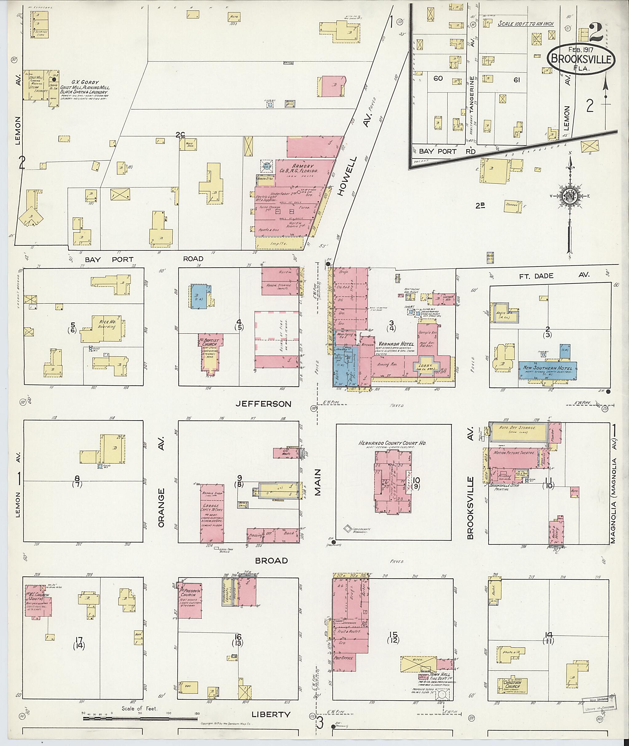 This old map of Brooksville, Hernando County, Florida was created by Sanborn Map Company in 1917