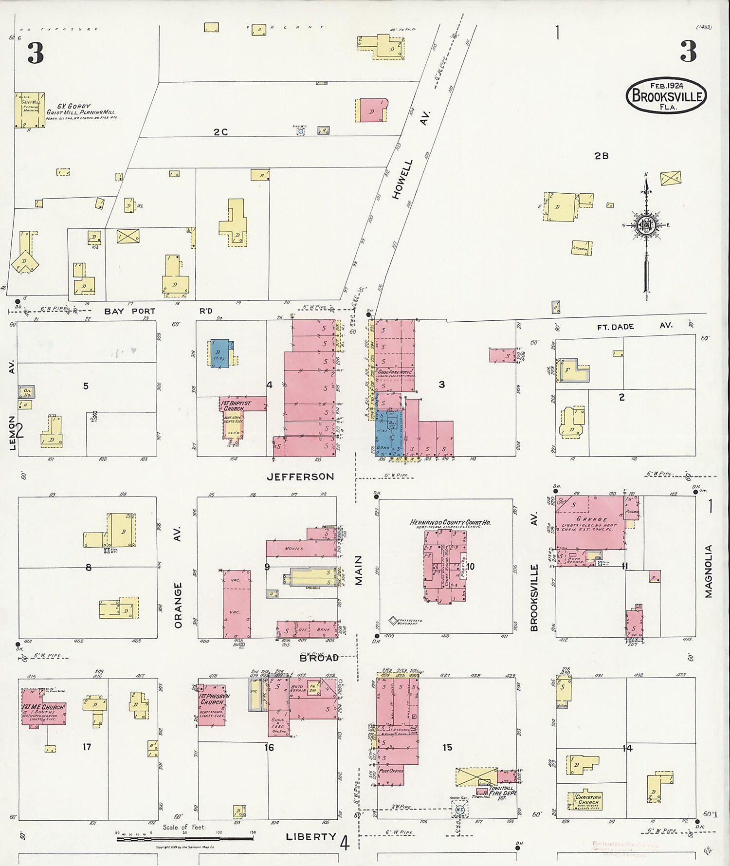 This old map of Brooksville, Hernando County, Florida was created by Sanborn Map Company in 1924