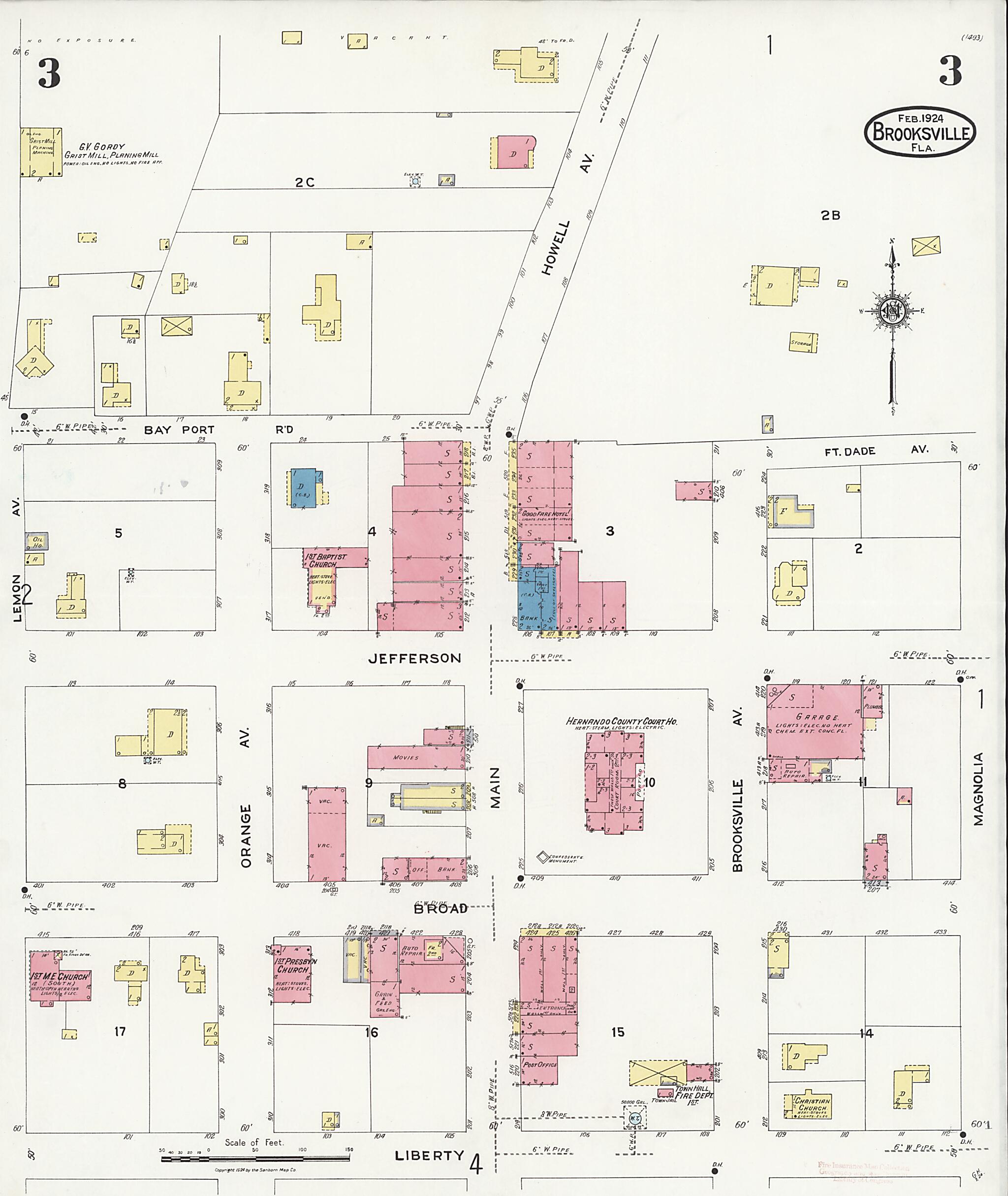 This old map of Brooksville, Hernando County, Florida was created by Sanborn Map Company in 1924