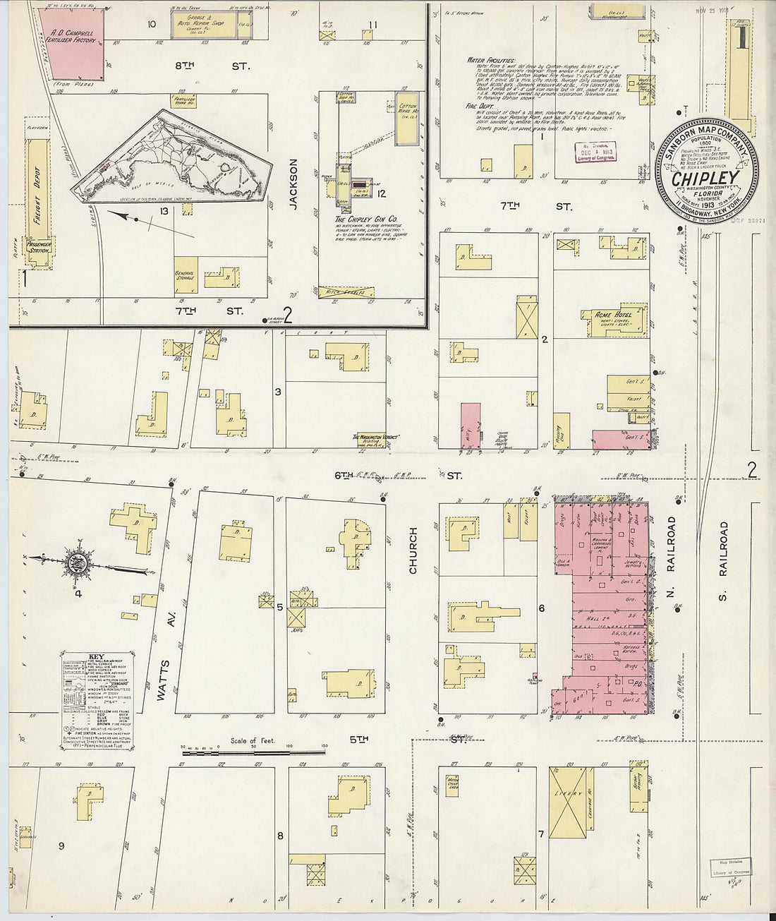 This old map of Chipley, Washington County, Florida was created by Sanborn Map Company in 1913