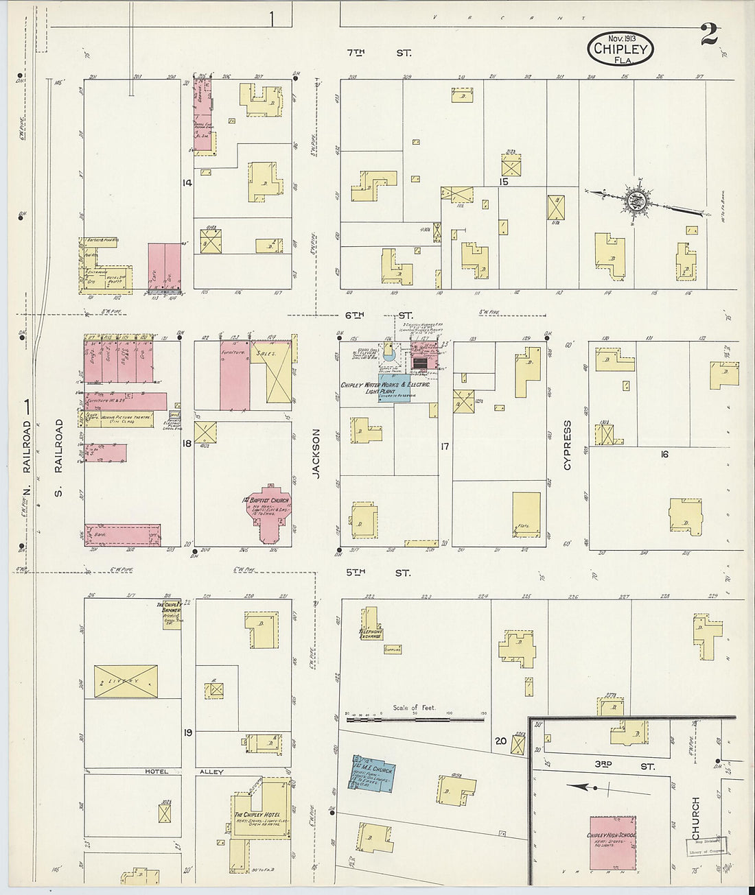 This old map of Chipley, Washington County, Florida was created by Sanborn Map Company in 1913