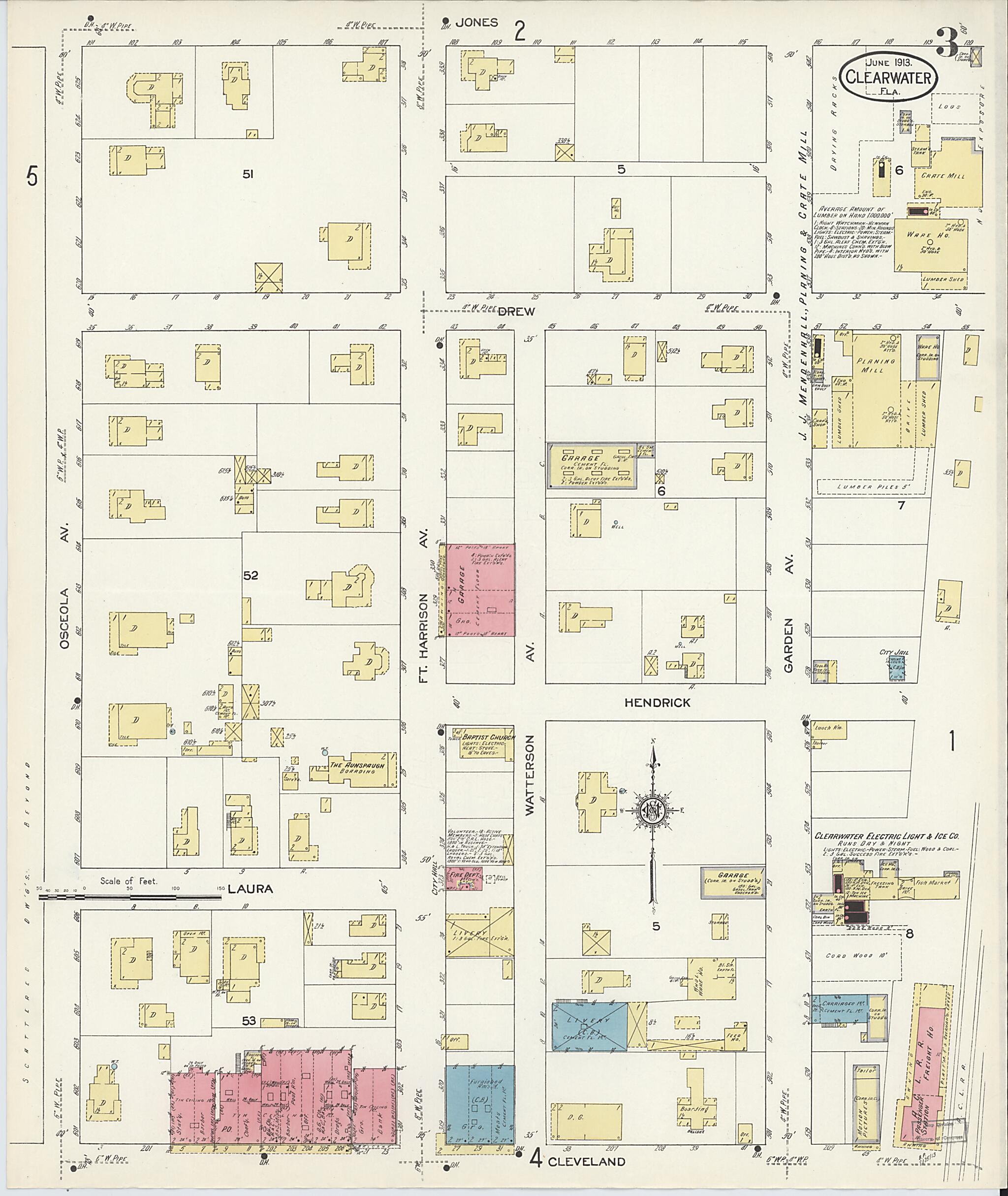 This old map of Clearwater, Pinellas County, Florida was created by Sanborn Map Company in 1913