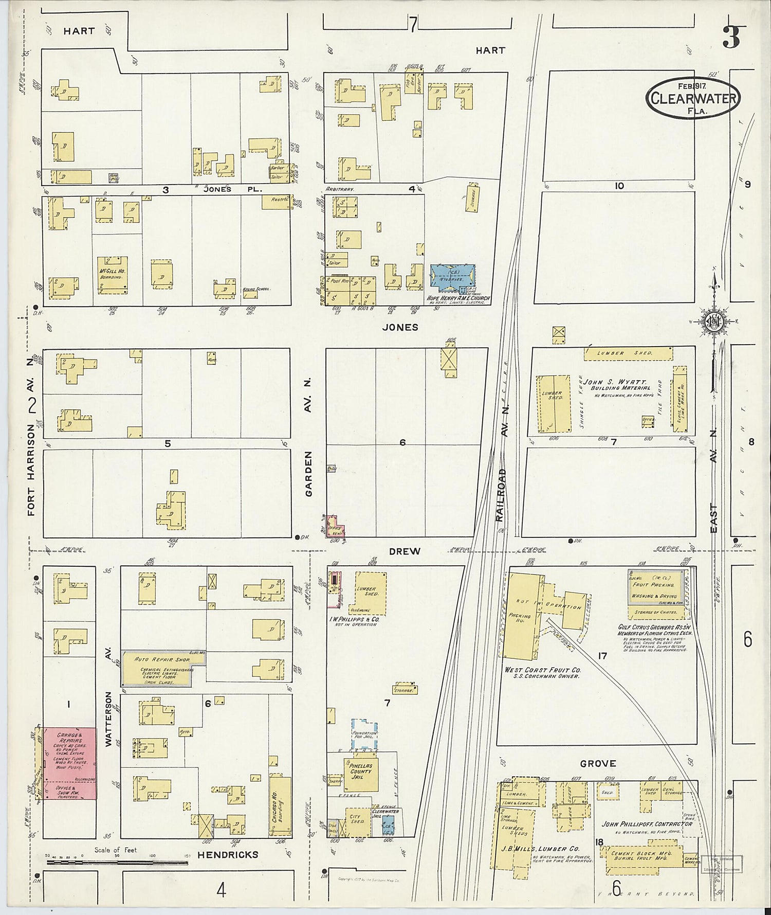 This old map of Clearwater, Pinellas County, Florida was created by Sanborn Map Company in 1917
