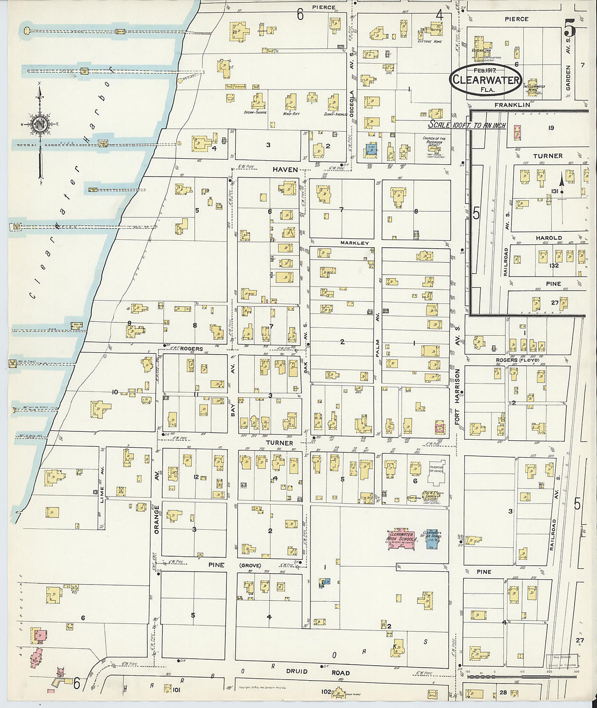 Clearwater, Pinellas County, Florida 1917 (Sheet 5) by Relic Map Company