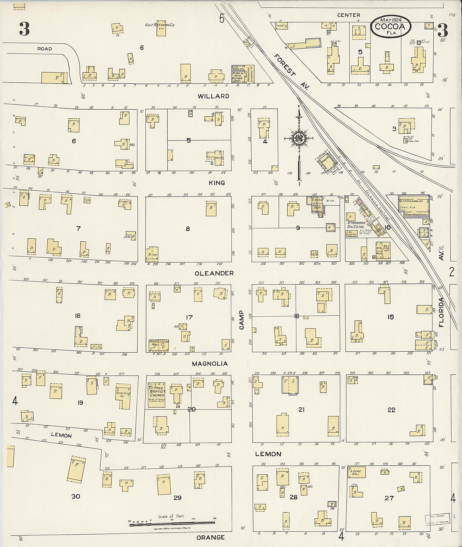This old map of Rockledge, Brevard County, Florida was created by Sanborn Map Company in 1924