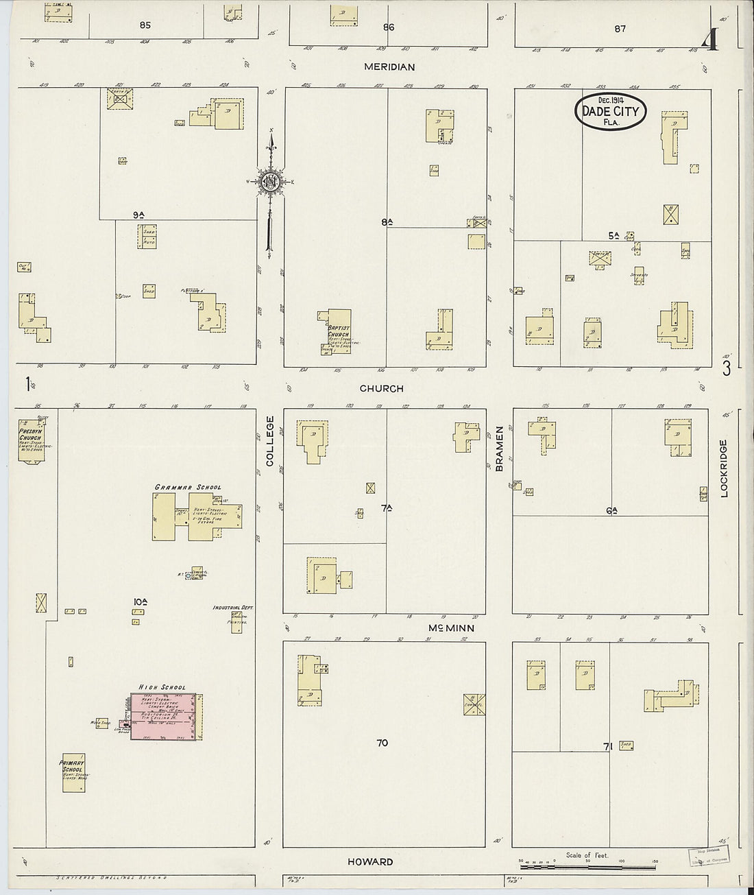This old map of Dade City, Pasco County, Florida was created by Sanborn Map Company in 1914