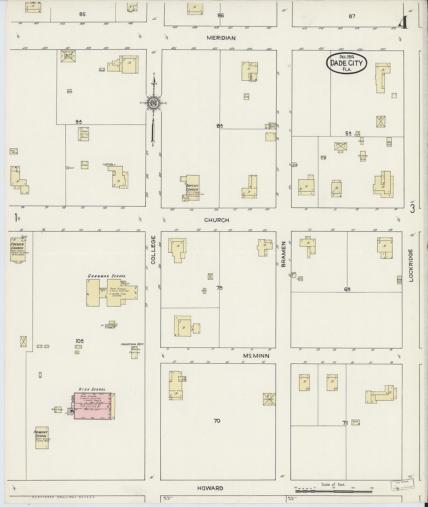 This old map of Dade City, Pasco County, Florida was created by Sanborn Map Company in 1914