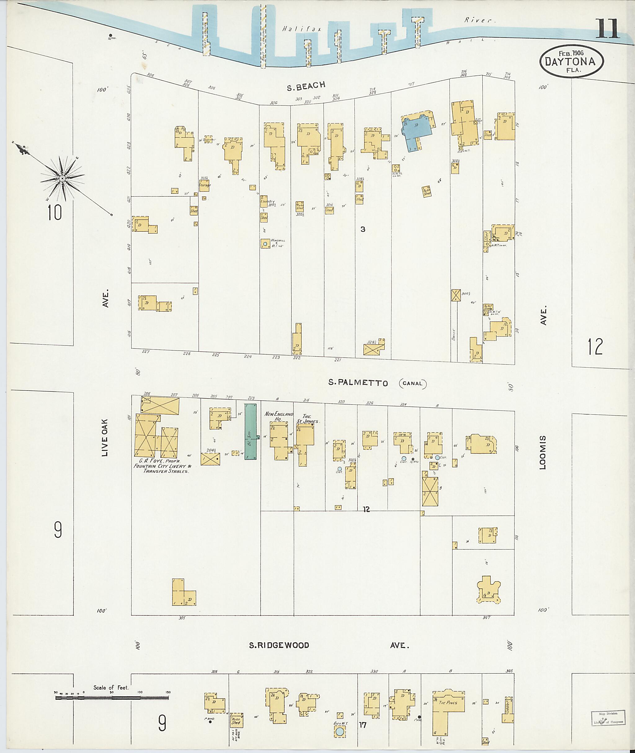 This old map of Daytona, Volusia County, Florida was created by Sanborn Map Company in 1906