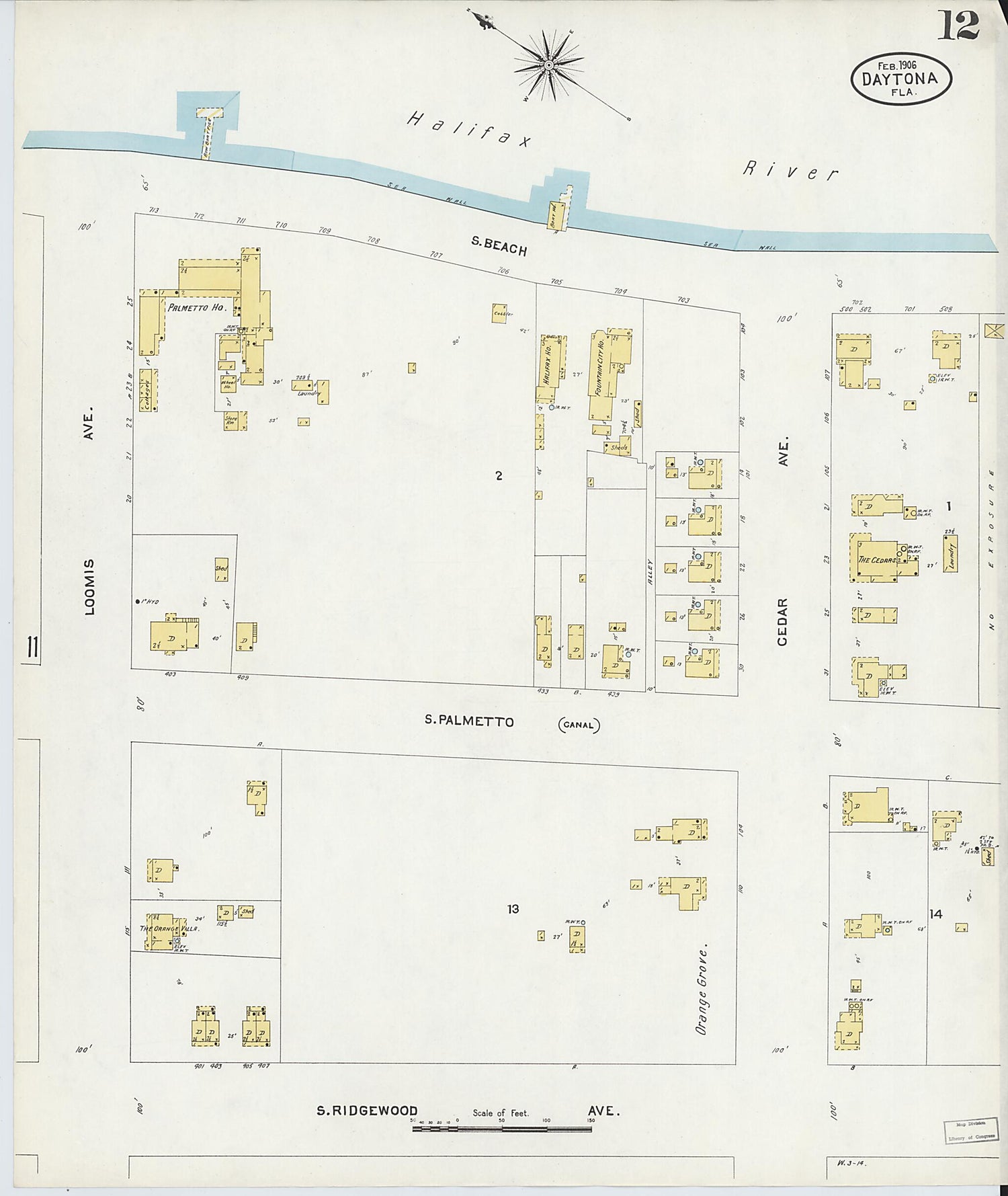 This old map of Daytona, Volusia County, Florida was created by Sanborn Map Company in 1906