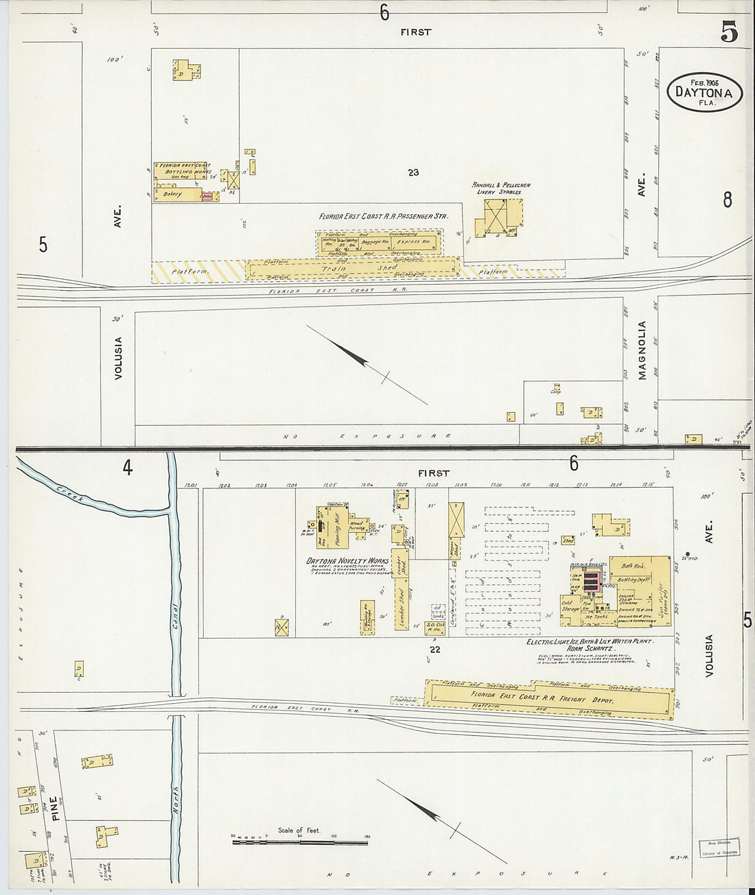 This old map of Daytona, Volusia County, Florida was created by Sanborn Map Company in 1906