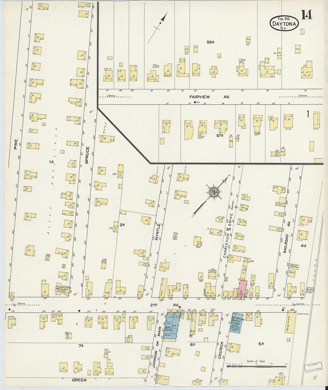 This old map of Daytona, Volusia County, Florida was created by Sanborn Map Company in 1912