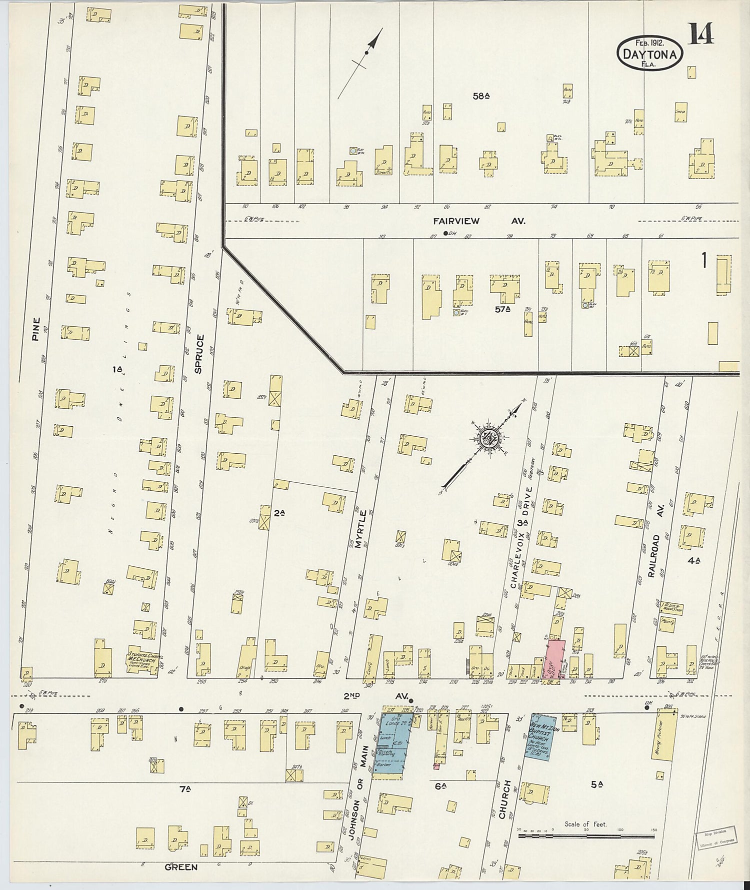 This old map of Daytona, Volusia County, Florida was created by Sanborn Map Company in 1912