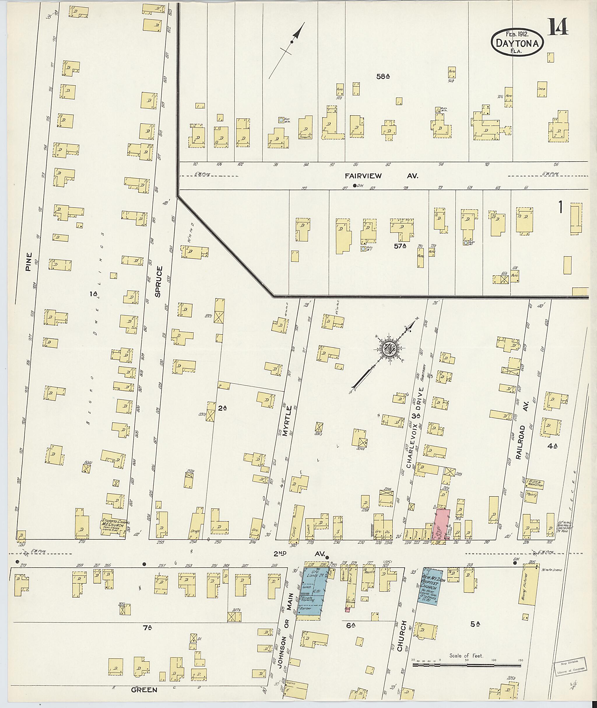 This old map of Daytona, Volusia County, Florida was created by Sanborn Map Company in 1912
