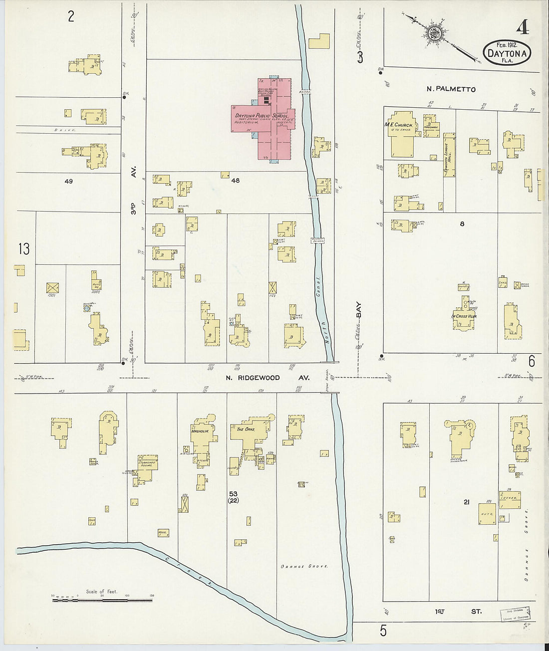 This old map of Daytona, Volusia County, Florida was created by Sanborn Map Company in 1912