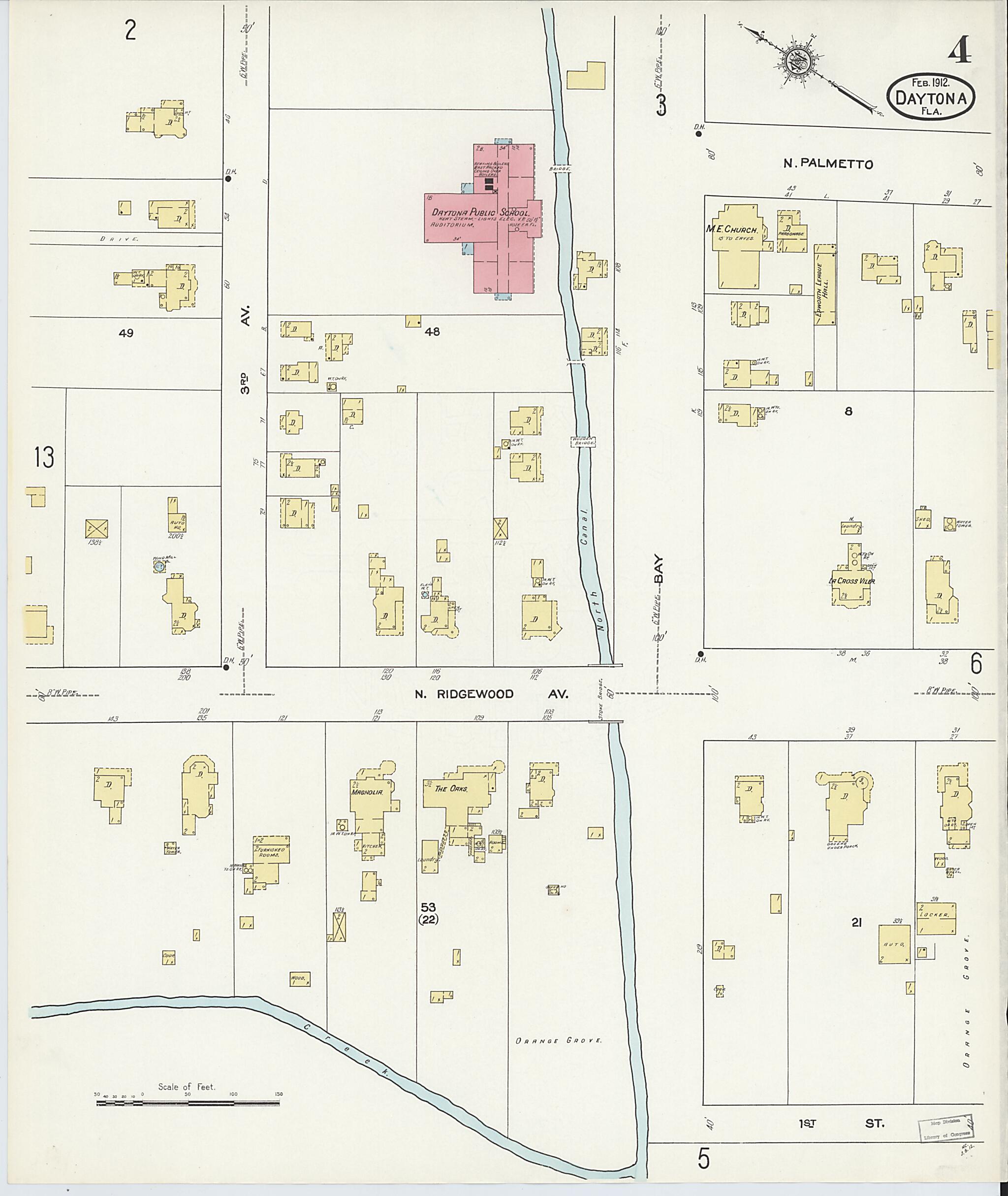 This old map of Daytona, Volusia County, Florida was created by Sanborn Map Company in 1912