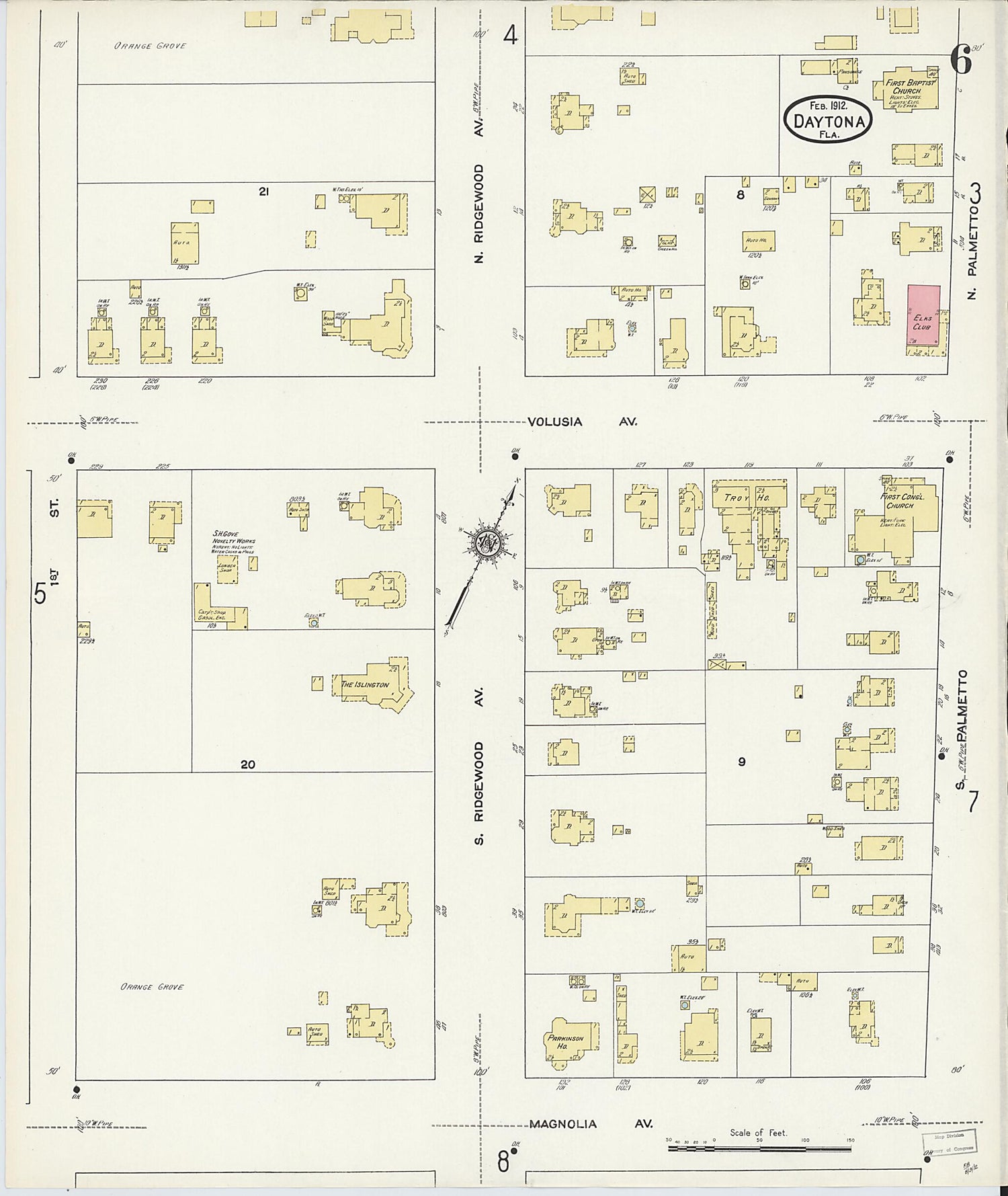 This old map of Daytona, Volusia County, Florida was created by Sanborn Map Company in 1912
