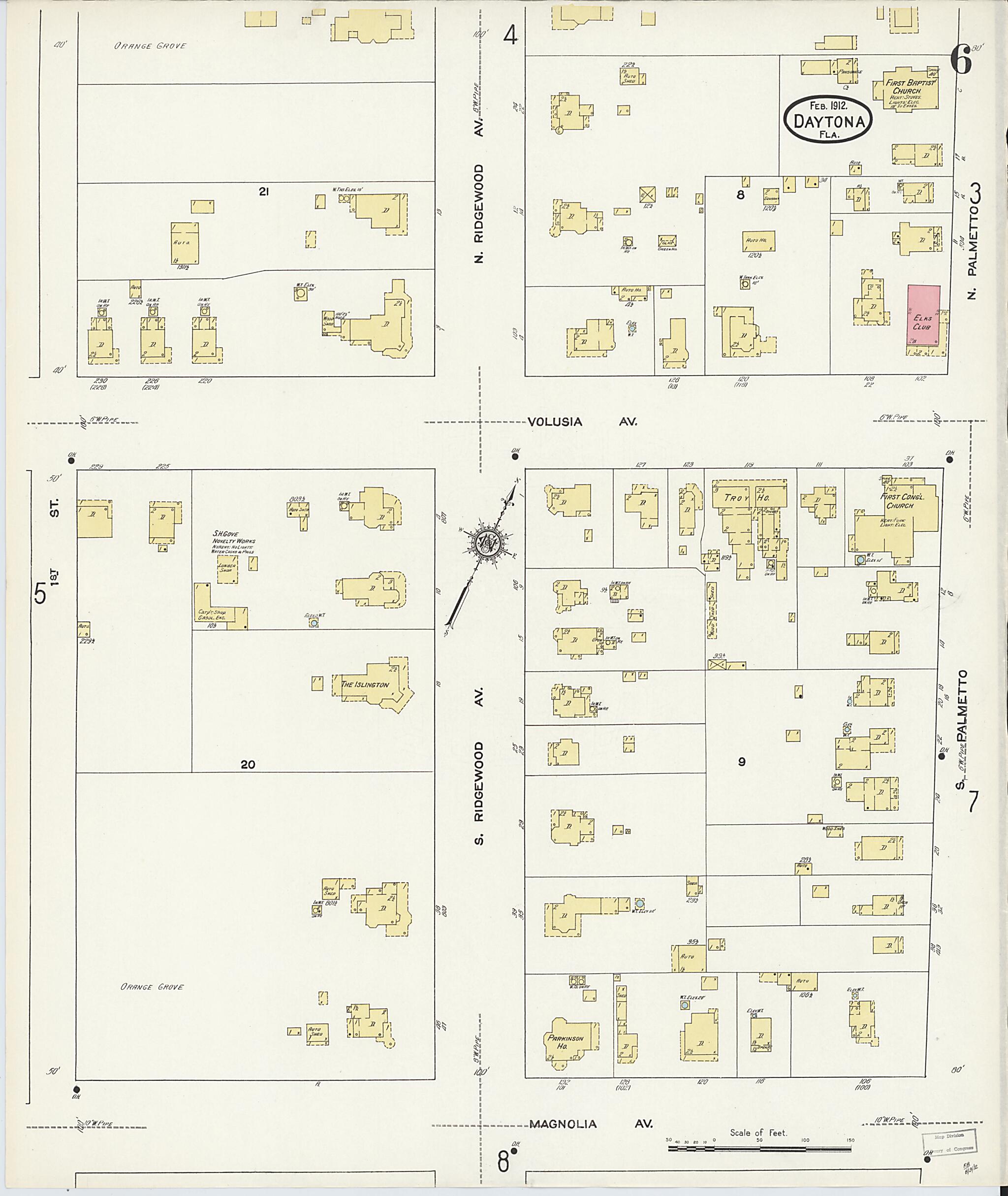 This old map of Daytona, Volusia County, Florida was created by Sanborn Map Company in 1912