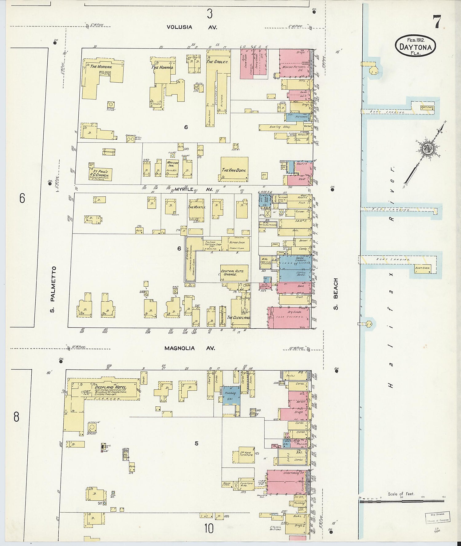 This old map of Daytona, Volusia County, Florida was created by Sanborn Map Company in 1912