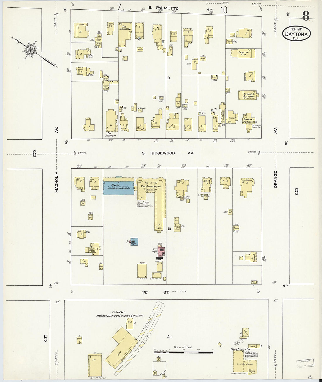 This old map of Daytona, Volusia County, Florida was created by Sanborn Map Company in 1912