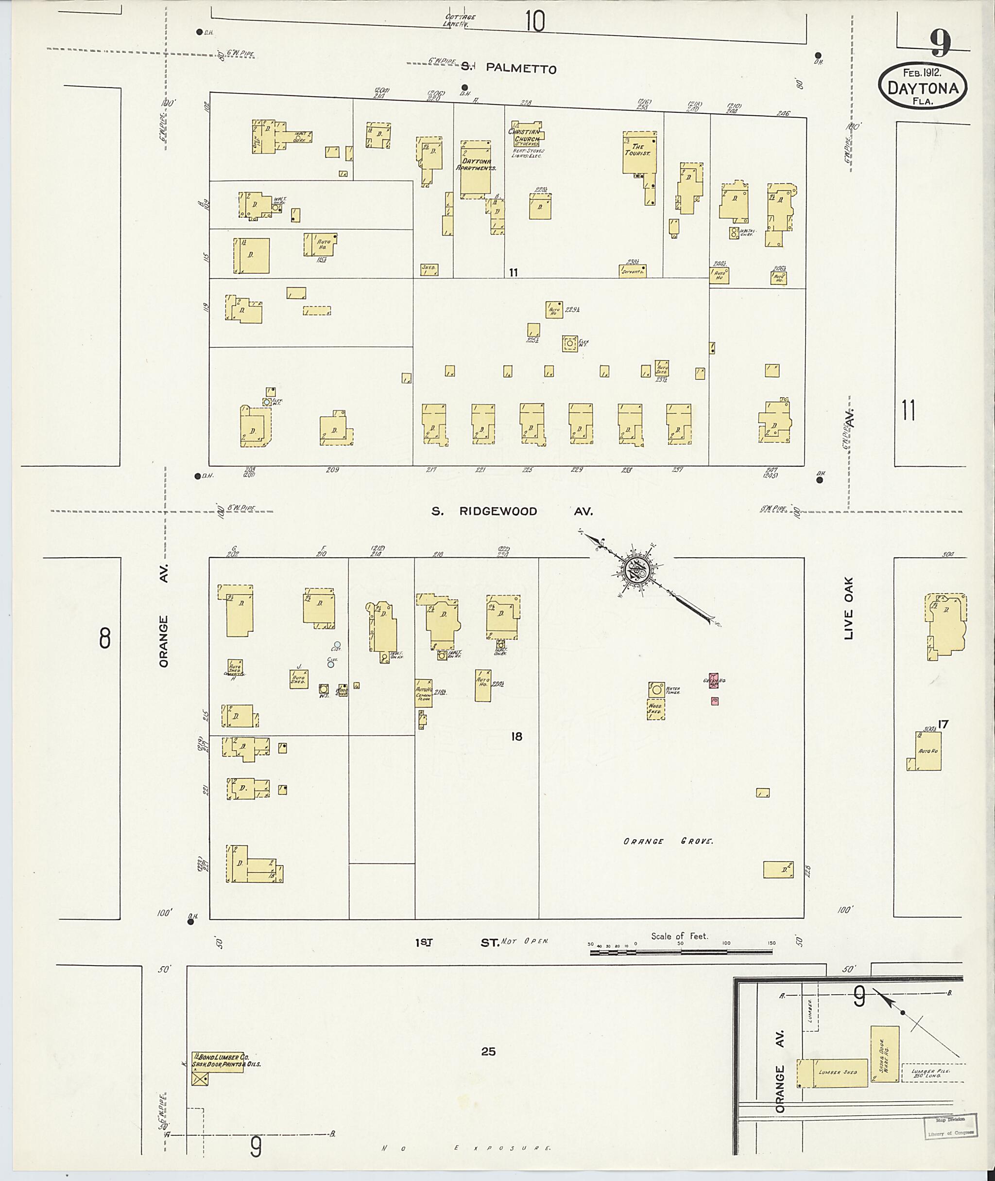 This old map of Daytona, Volusia County, Florida was created by Sanborn Map Company in 1912