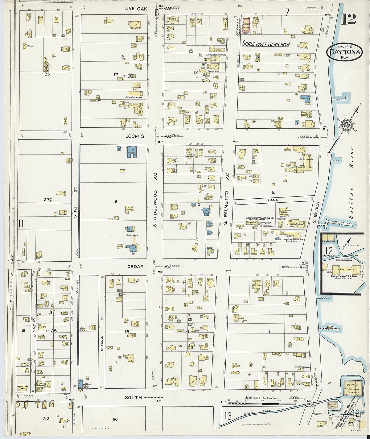 Daytona, Volusia County, Florida 1916 (Sheet 12) by Relic Map Company