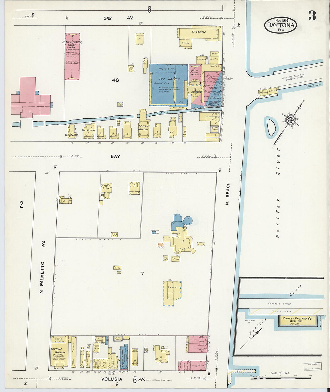 This old map of Daytona, Volusia County, Florida was created by Sanborn Map Company in 1916