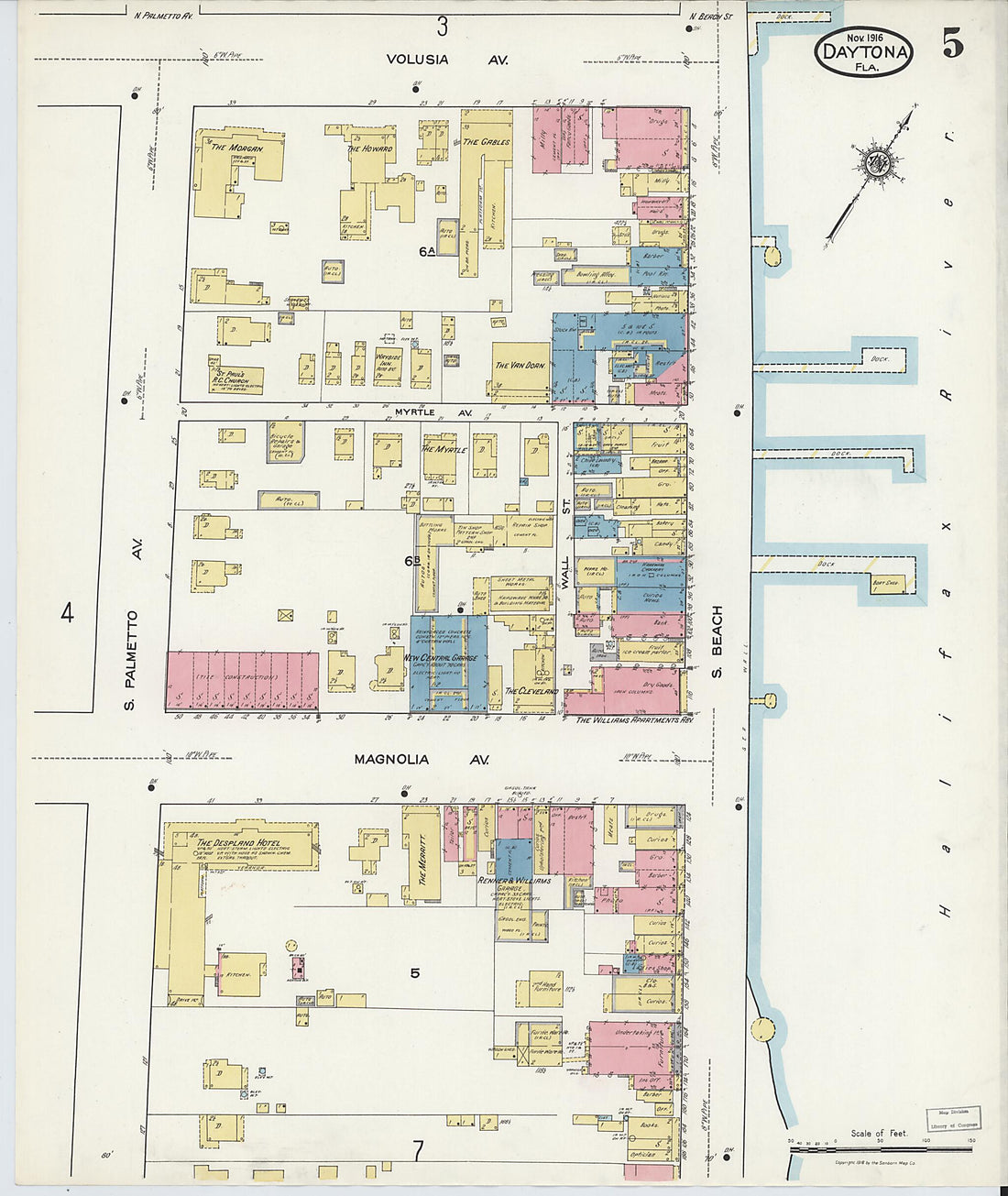This old map of Daytona, Volusia County, Florida was created by Sanborn Map Company in 1916