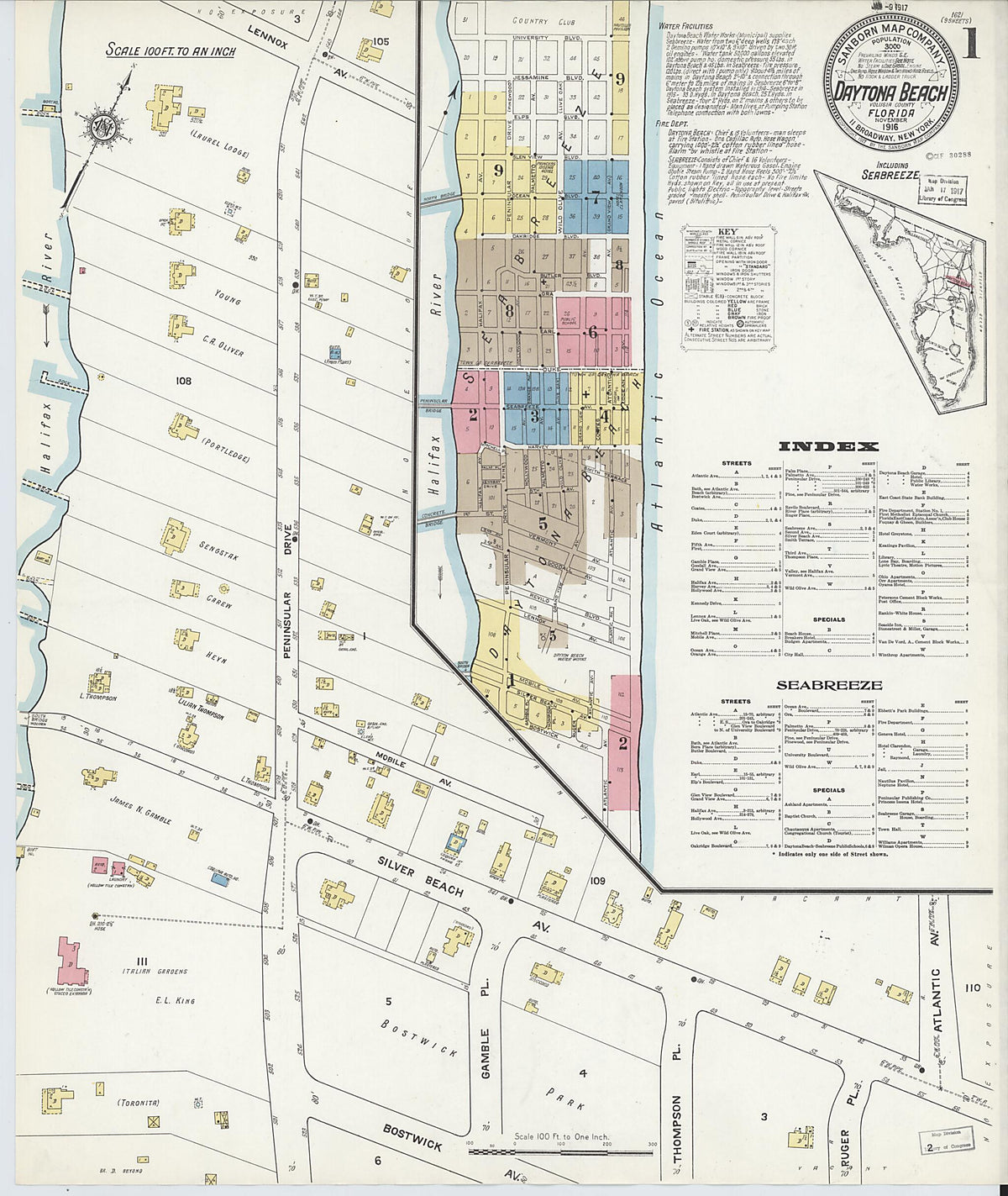 Daytona Beach, Volusia County, Florida 1916 (Sheet 1) by Relic Map Company