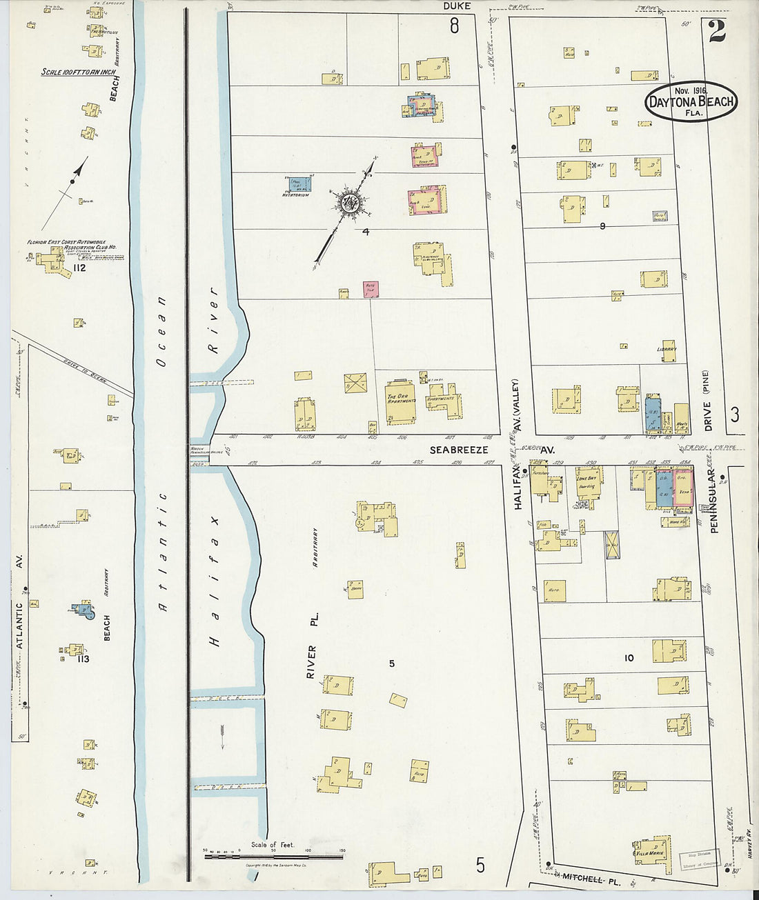 This old map of Seabreeze, Volusia County, Florida was created by Sanborn Map Company in 1916