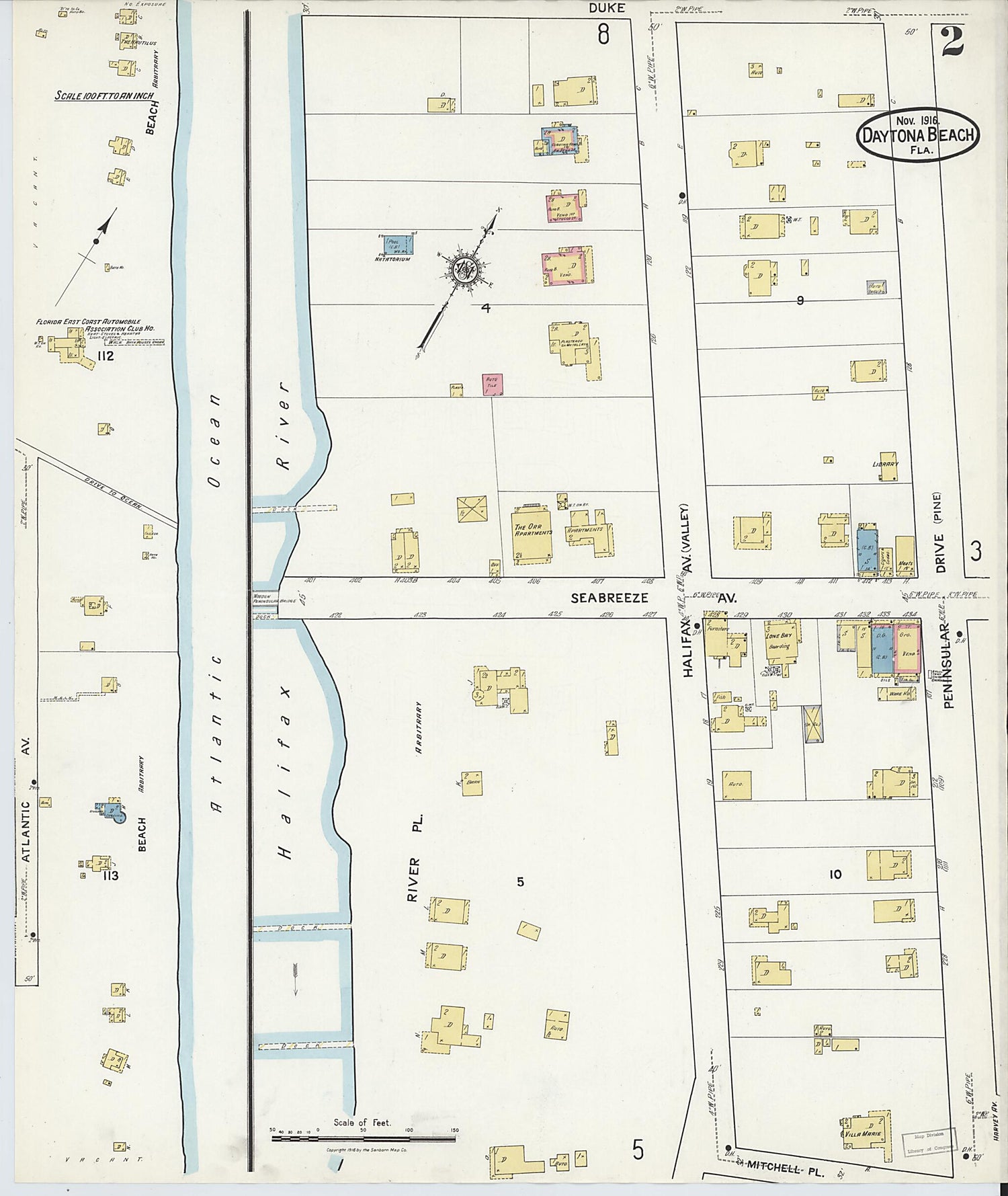This old map of Seabreeze, Volusia County, Florida was created by Sanborn Map Company in 1916