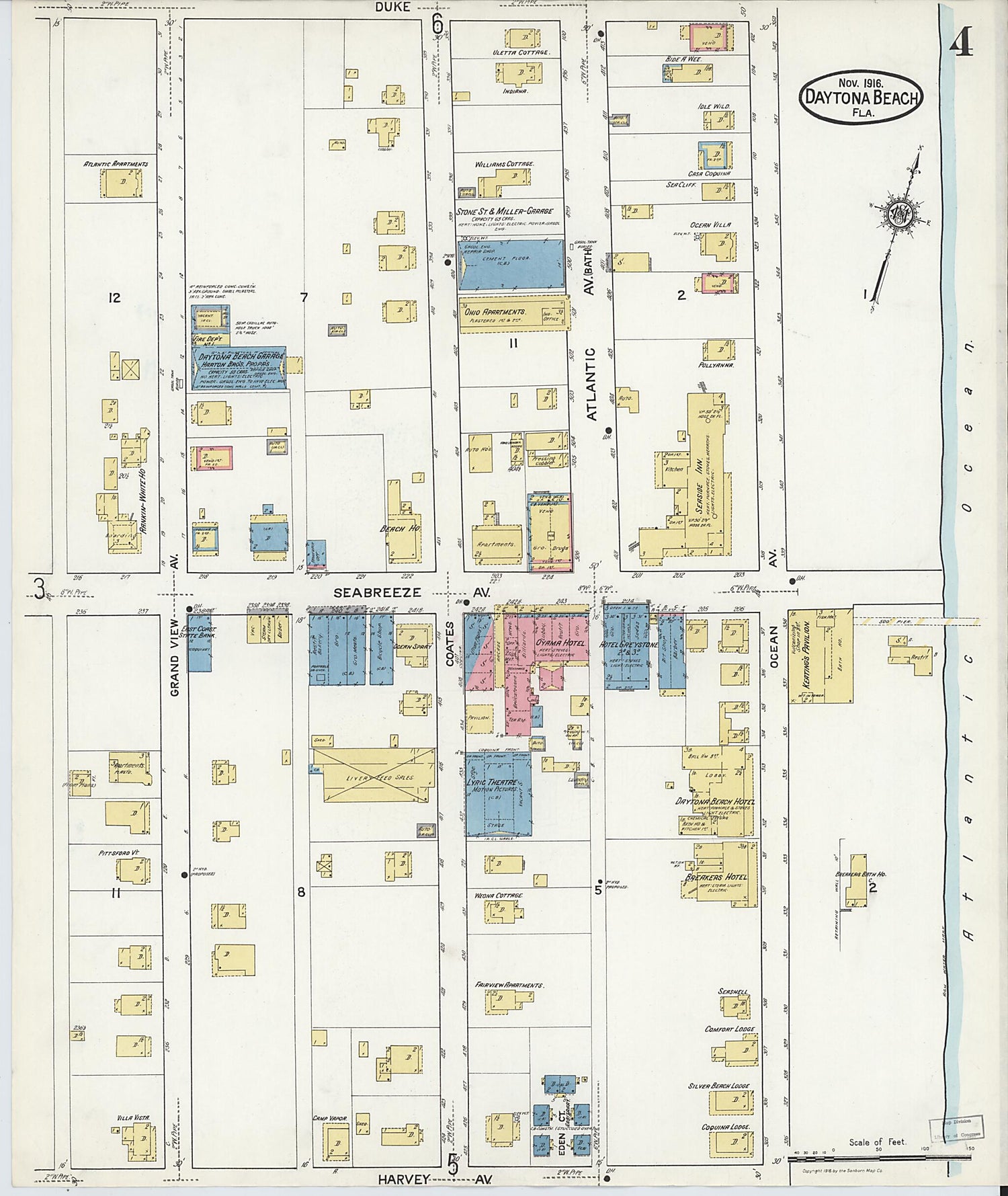 This old map of Seabreeze, Volusia County, Florida was created by Sanborn Map Company in 1916
