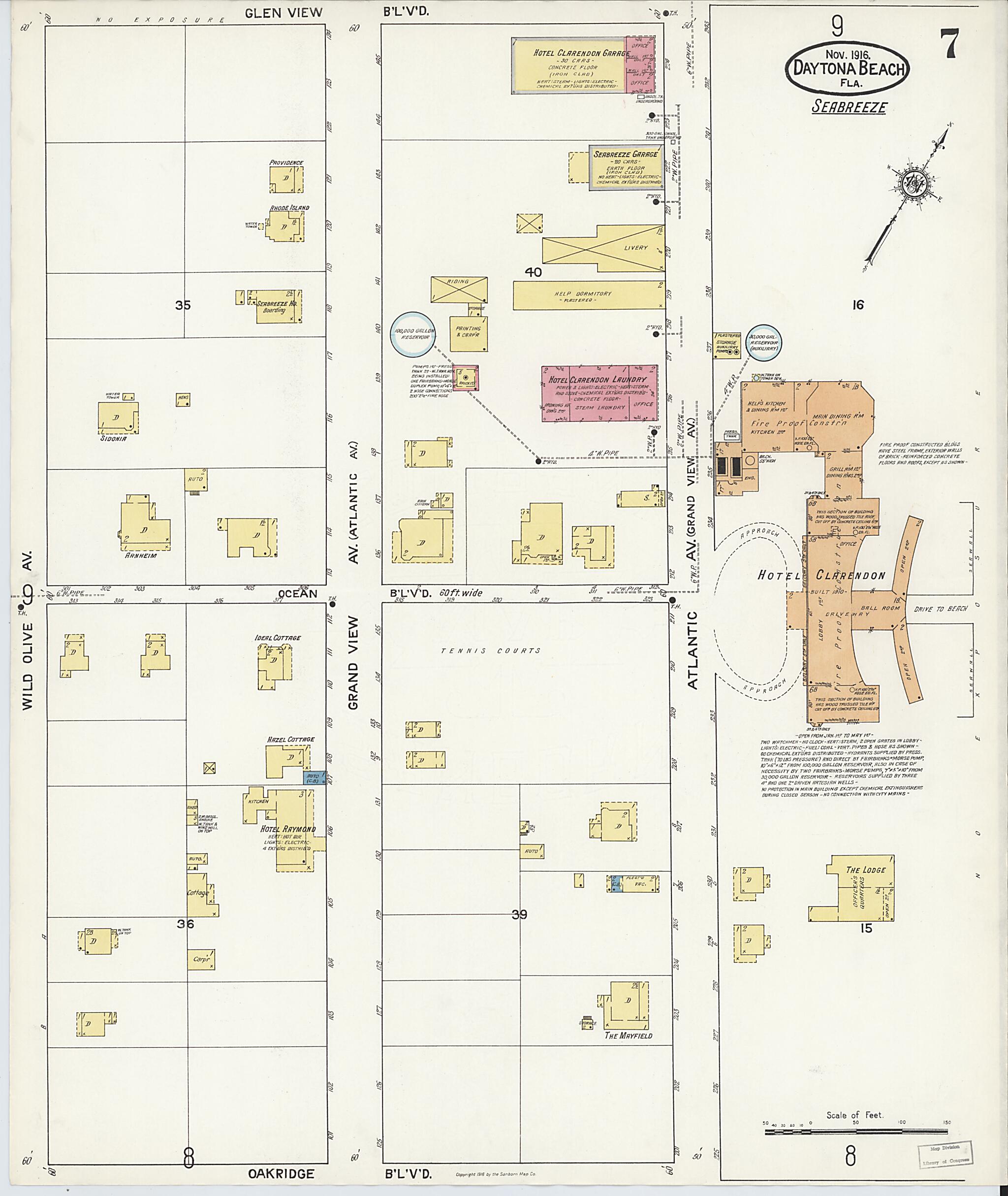 This old map of Seabreeze, Volusia County, Florida was created by Sanborn Map Company in 1916