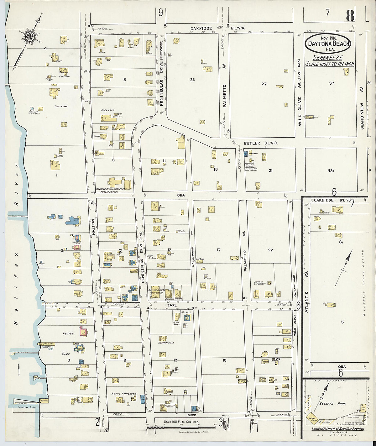Daytona Beach, Volusia County, Florida 1916 (Sheet 8) by Relic Map Company