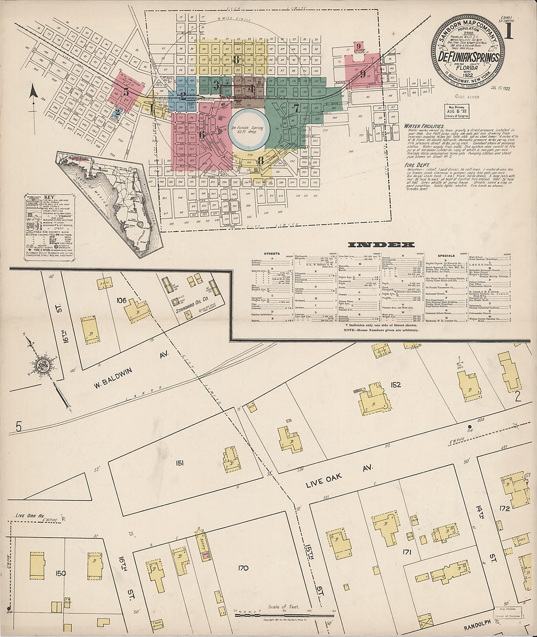 This old map of De Funiak Springs, Walton County, Florida was created by Sanborn Map Company in 1922