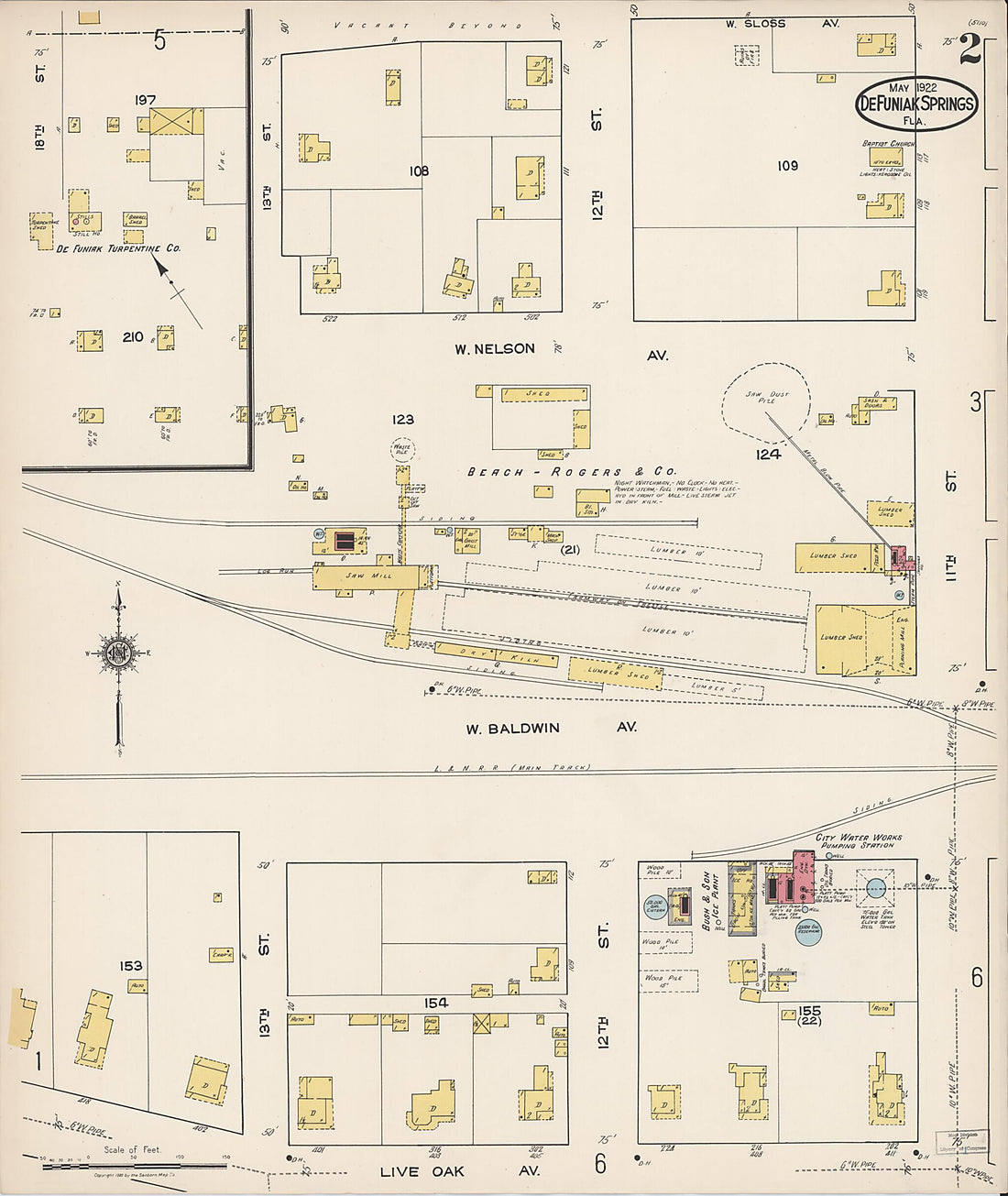 This old map of De Funiak Springs, Walton County, Florida was created by Sanborn Map Company in 1922